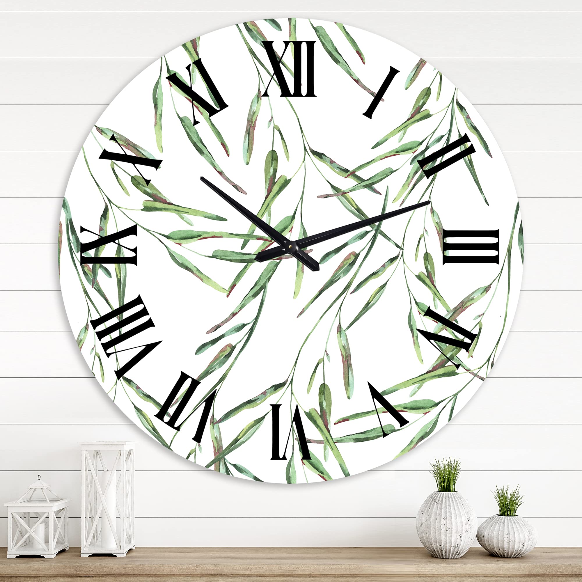 DesignQ Tropical Green Leaves Wall Clock - Large Floral Botanical Decor for Home, Office & Living Room | Perfect for Summer & Beach Theme Spaces