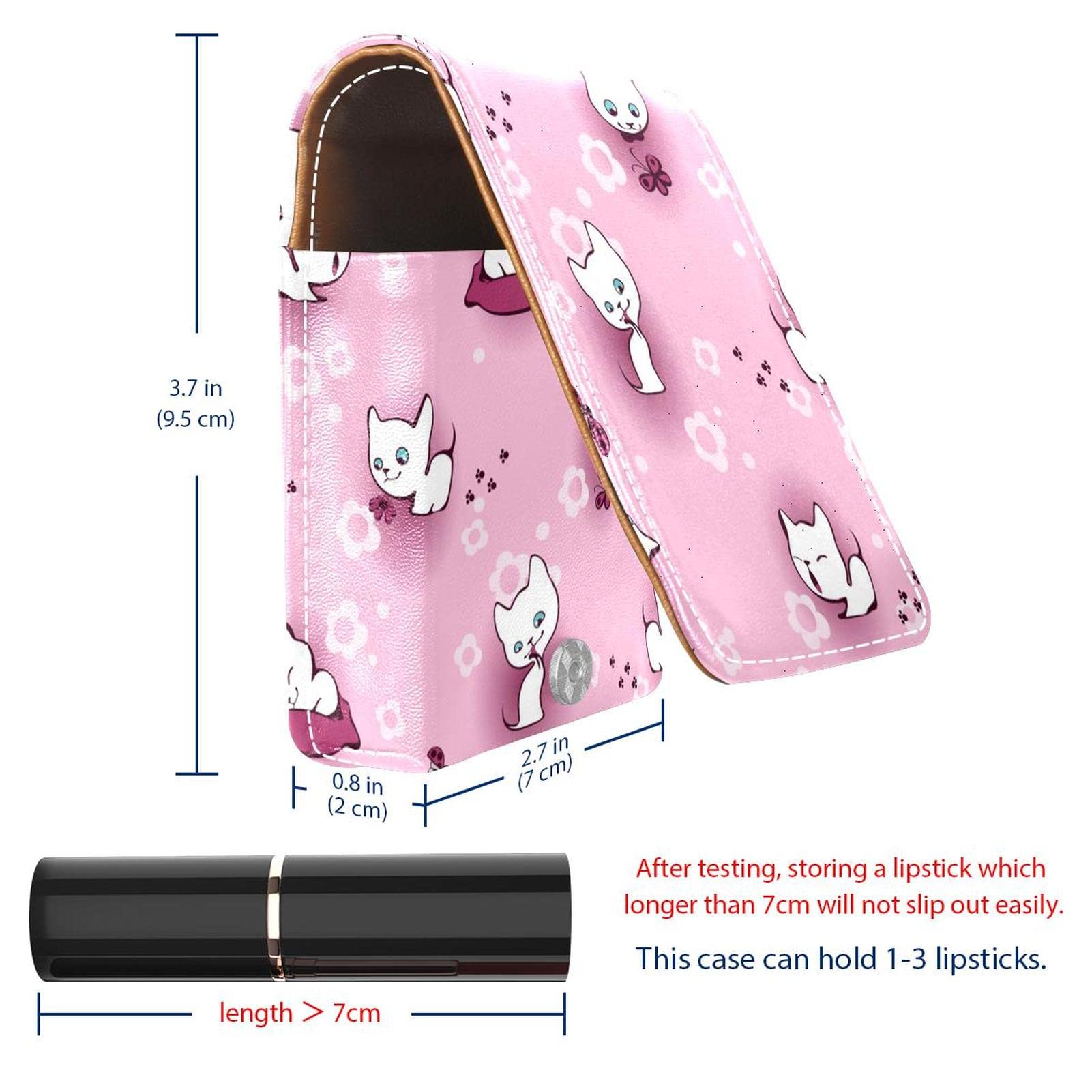 White Floral Kitten Makeup Lipstick Case - Portable Travel Lip Gloss Holder with Mirror, Mini Lipstick Organizer Storage Box for Women | Perfect for Travel, Daily Purse & Makeup Organization