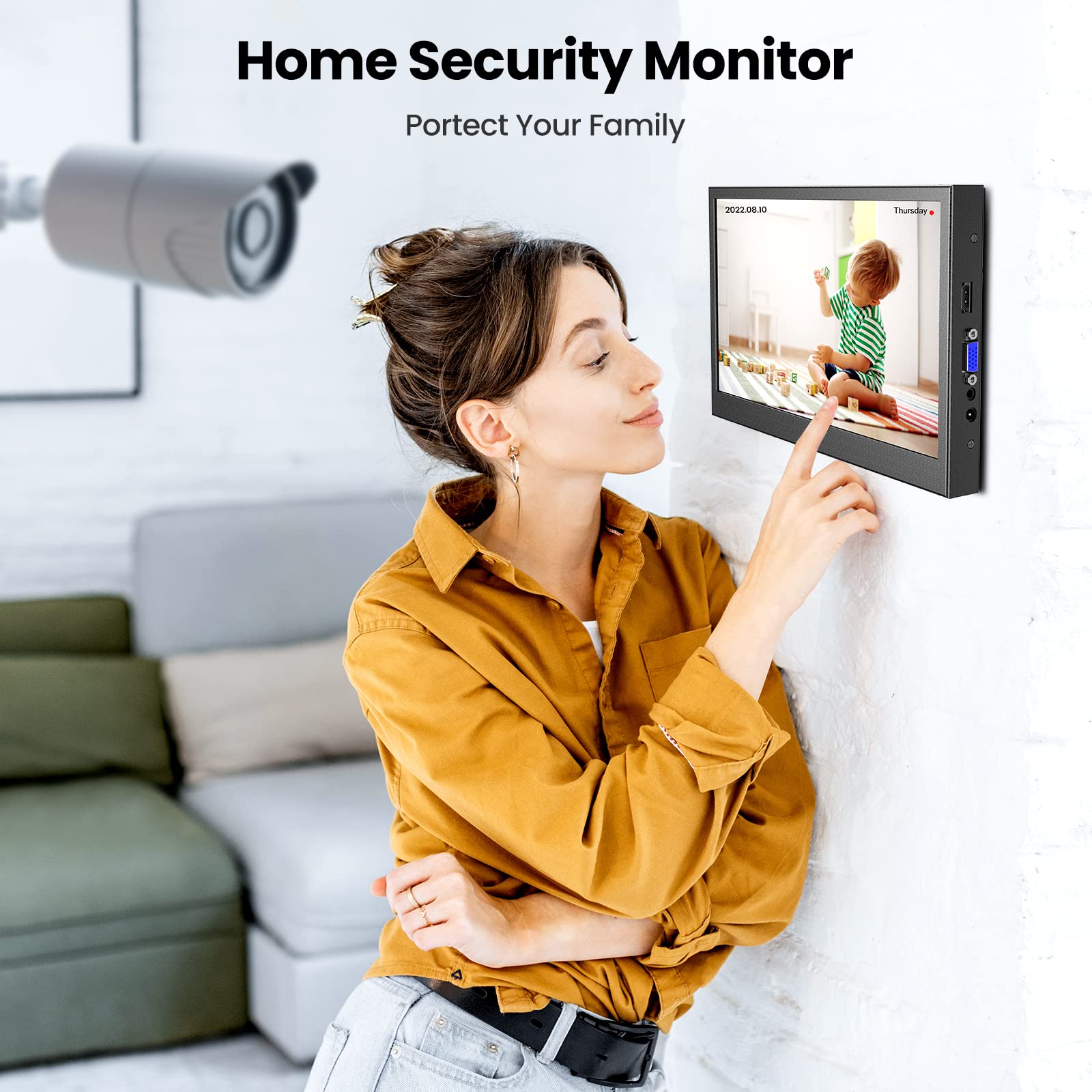 Eyoyo 12 Inch IPS Mini Monitor - Portable HDMI/VGA Secondary Screen for Laptop, PC, CCTV Security with 1366x768 Resolution & Built-in Speakers | Perfect for Travel, Office & Home Surveillance