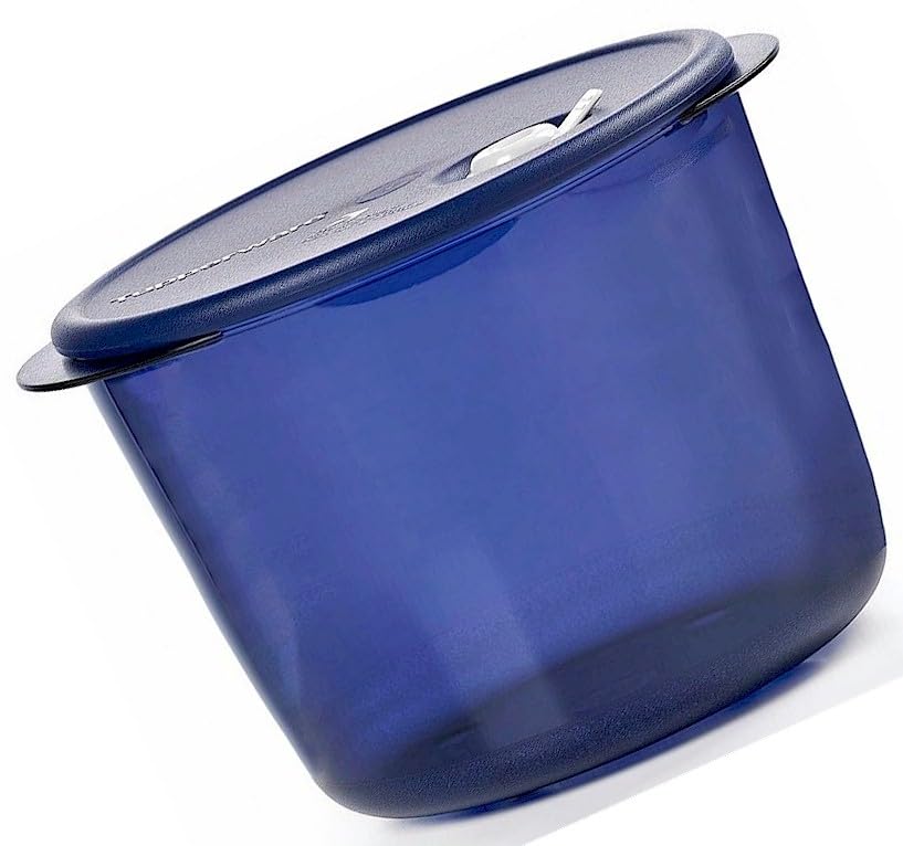 Tupperware Vent N Serve 3.5 Quart Mega Deep Round Microwave Dish - Indigo Blue | Airtight Food Storage & Reheating Container for Meal Prep, Leftovers & Office Lunches