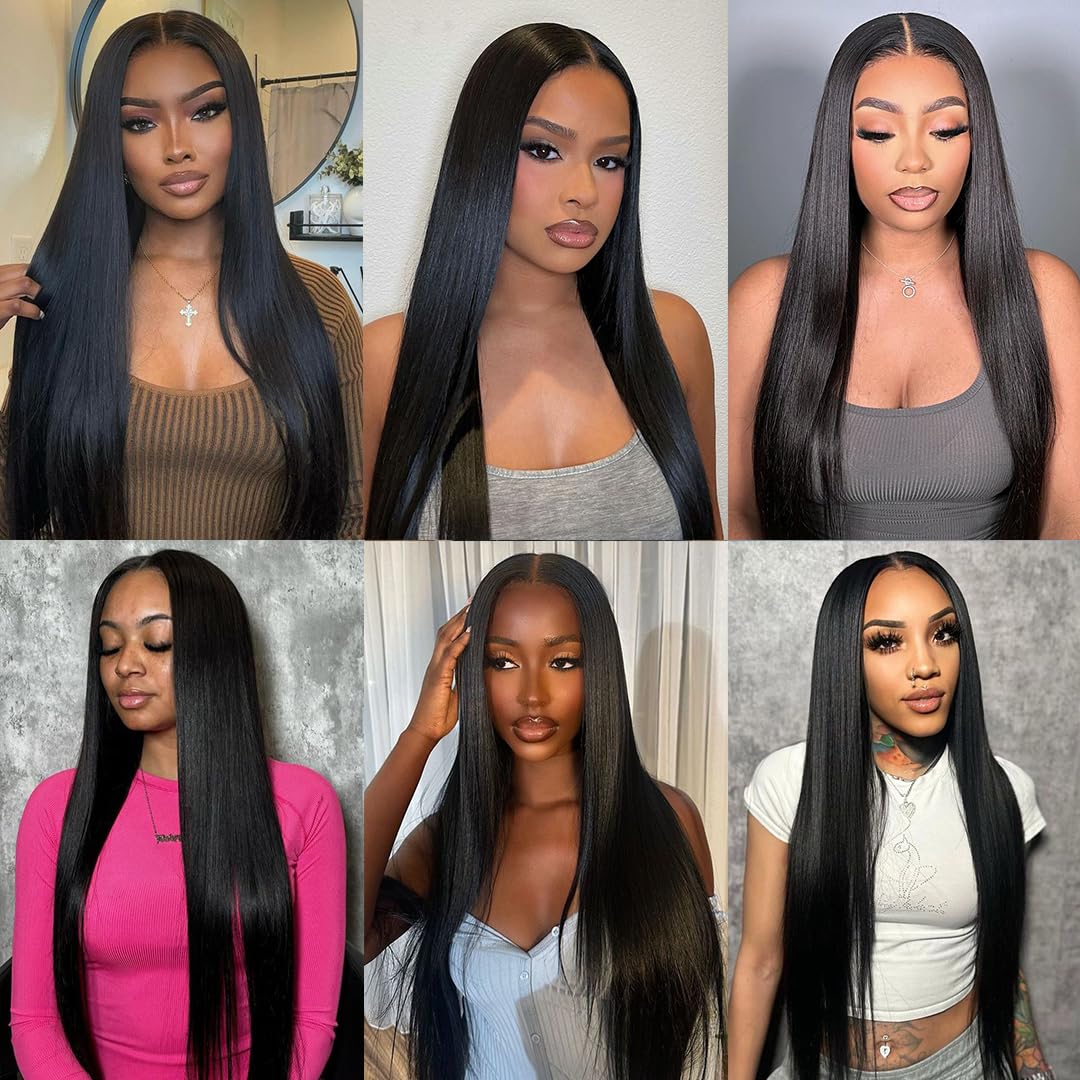 Vanlov 100% Unprocessed Virgin Human Hair Bundles - 3 Pack (16/18/20 Inch) Double Weft Hair Extensions for Black Women - Natural Straight Hair for Daily Styling, Weaves & Protective Hairstyles