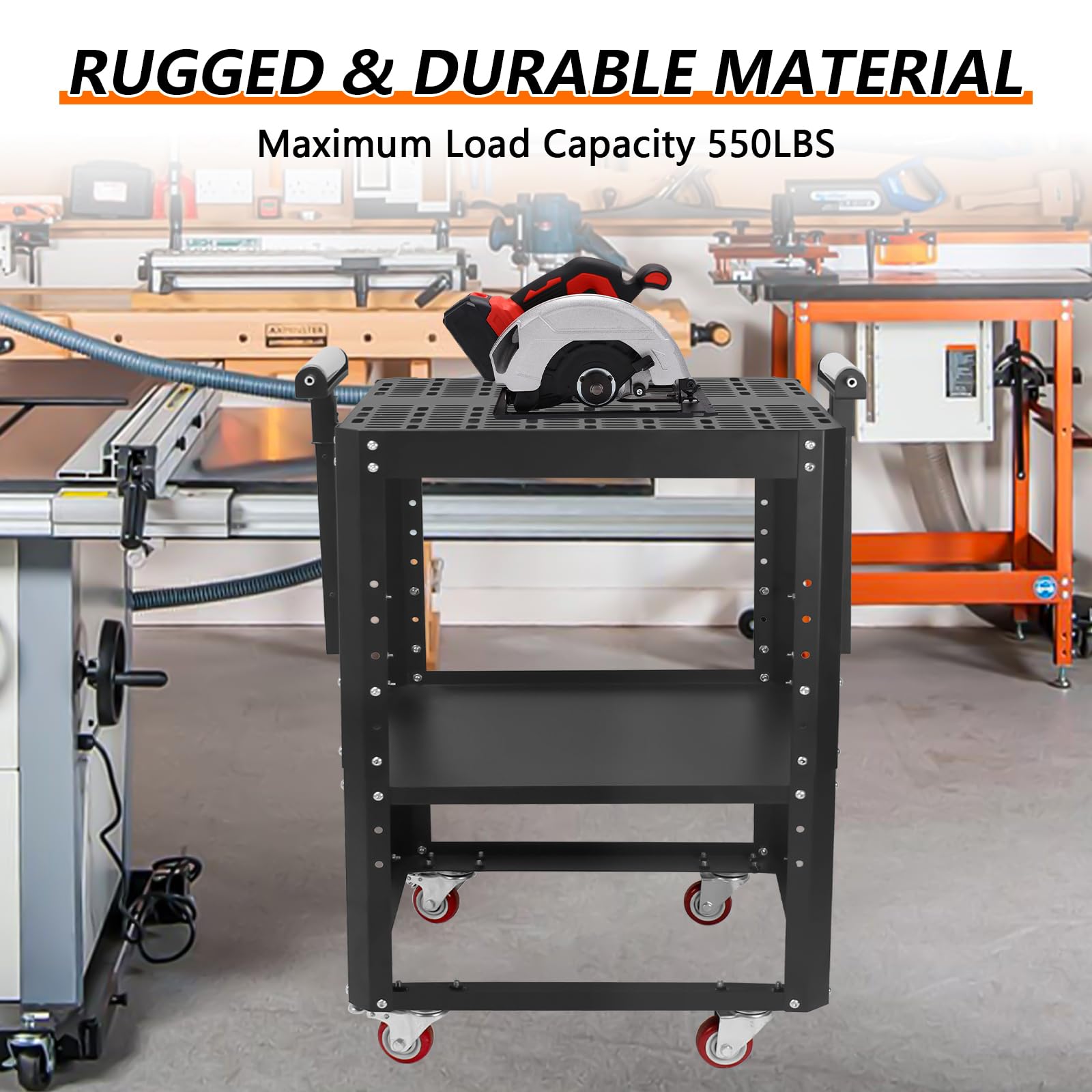 Heavy-Duty Planer Stand with Wheels - 550 lbs Capacity Adjustable Miter Saw Stand with Extension Rollers for Planers, Saws & Power Tools | Workshop & Job Site Use