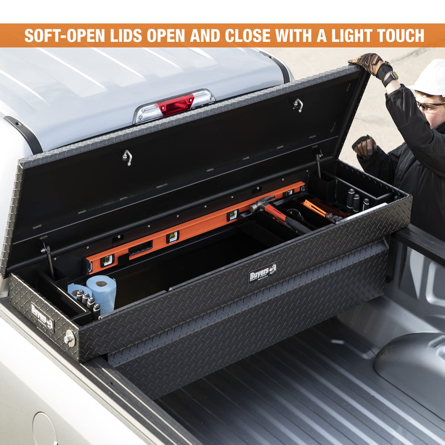 Heavy Duty Crossover Truck Tool Box - 63x20x13 Aluminum Diamond Tread Storage Organizer for Equipment Accessories | Textured Matte Black (Model 1739430) | Perfect for Pickup Trucks, Work Vans & Construction Sites