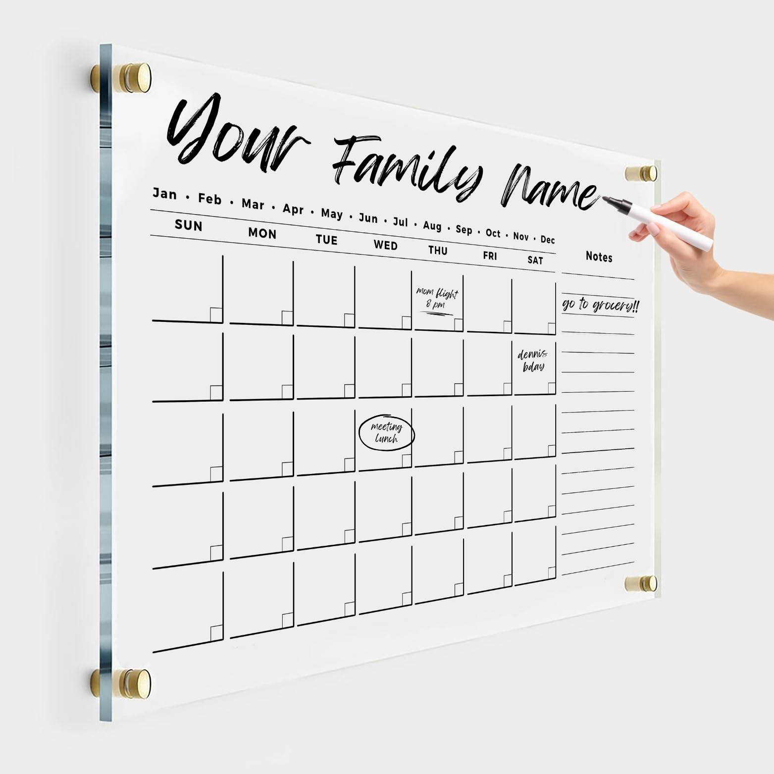 2025 Personalized Dry Erase Two-Month Wall Calendar - Acrylic Double Month Planner with Marker (28x20