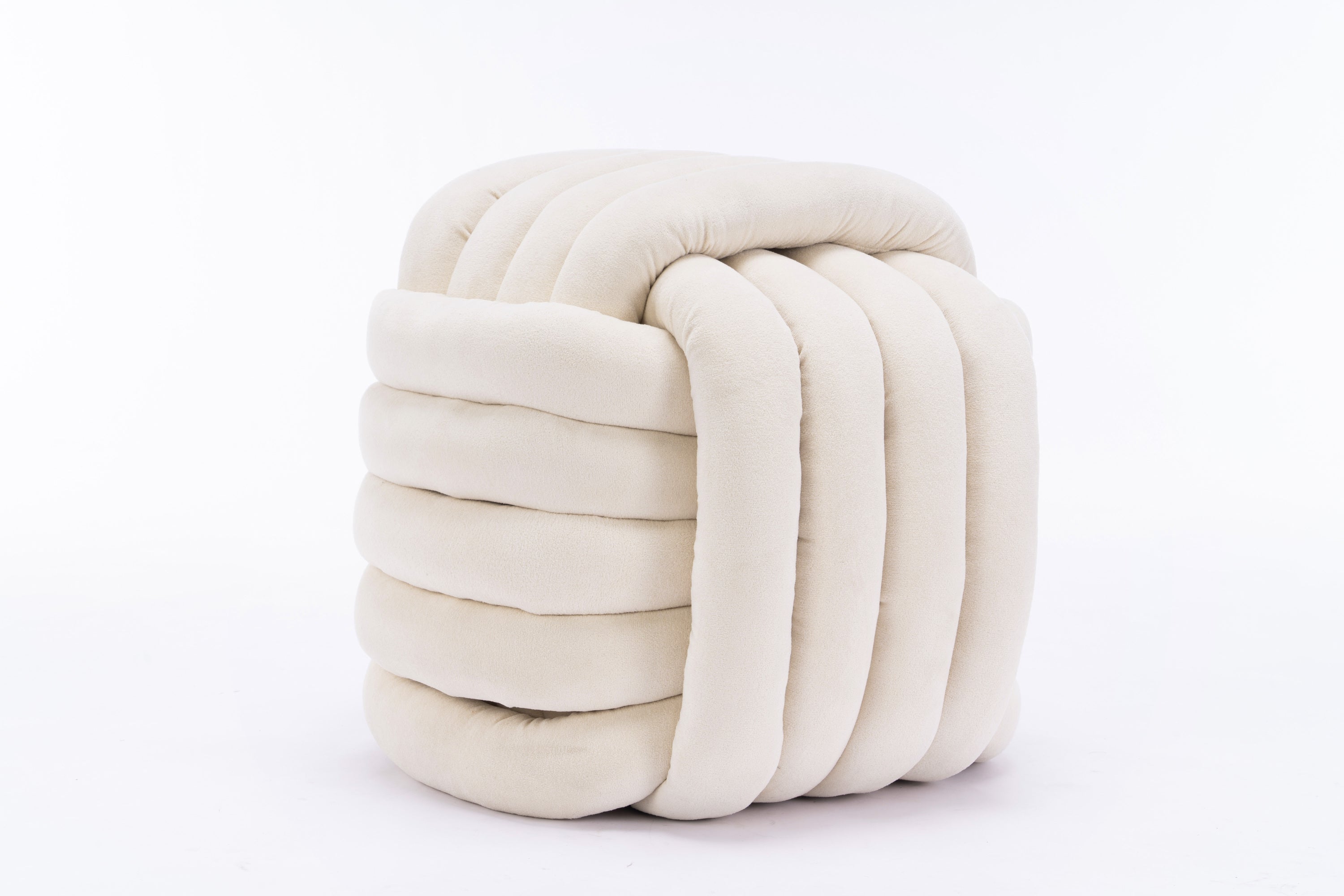 Modern Chenille Fabric Knot Design Ottoman Stool - Comfortable Footrest & Makeup Seat for Living Room, Bedroom - Beige Home Decor Accent | Perfect for Lounging, Vanity & Nursery Use
