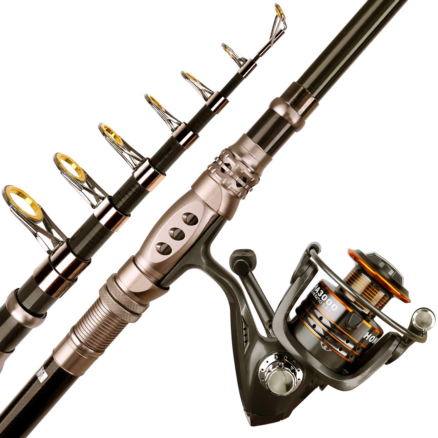 PLUSINNO Carbon Fiber Telescopic Fishing Rod and Reel Combo Kit - Lightweight Saltwater & Freshwater Fishing Pole Set for Beginners & Pros | Perfect for Shore, Boat, and Ice Fishing