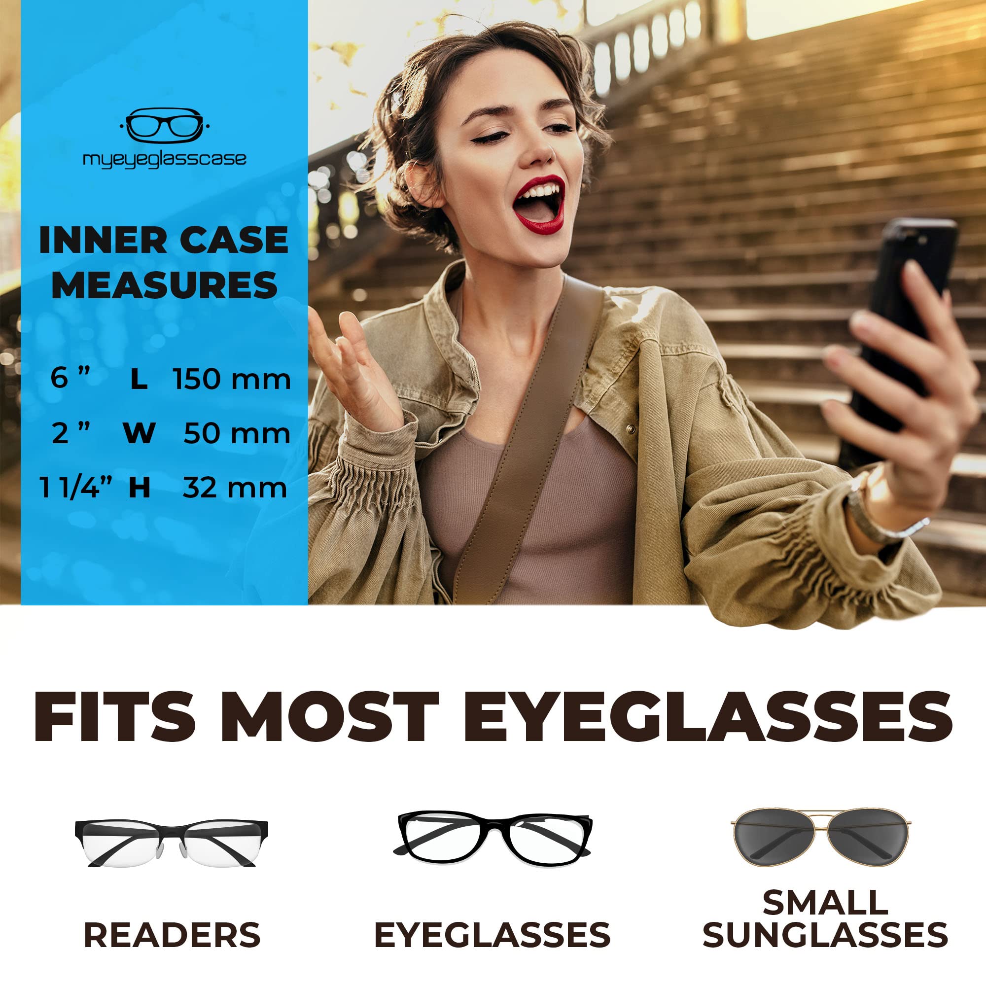 Stylish Hard Glasses Case for Women - Small Chic Sunglasses Holder with Easy-Open Lip & Drawstring Pouch - Perfect for Travel, Work, and Everyday Protection