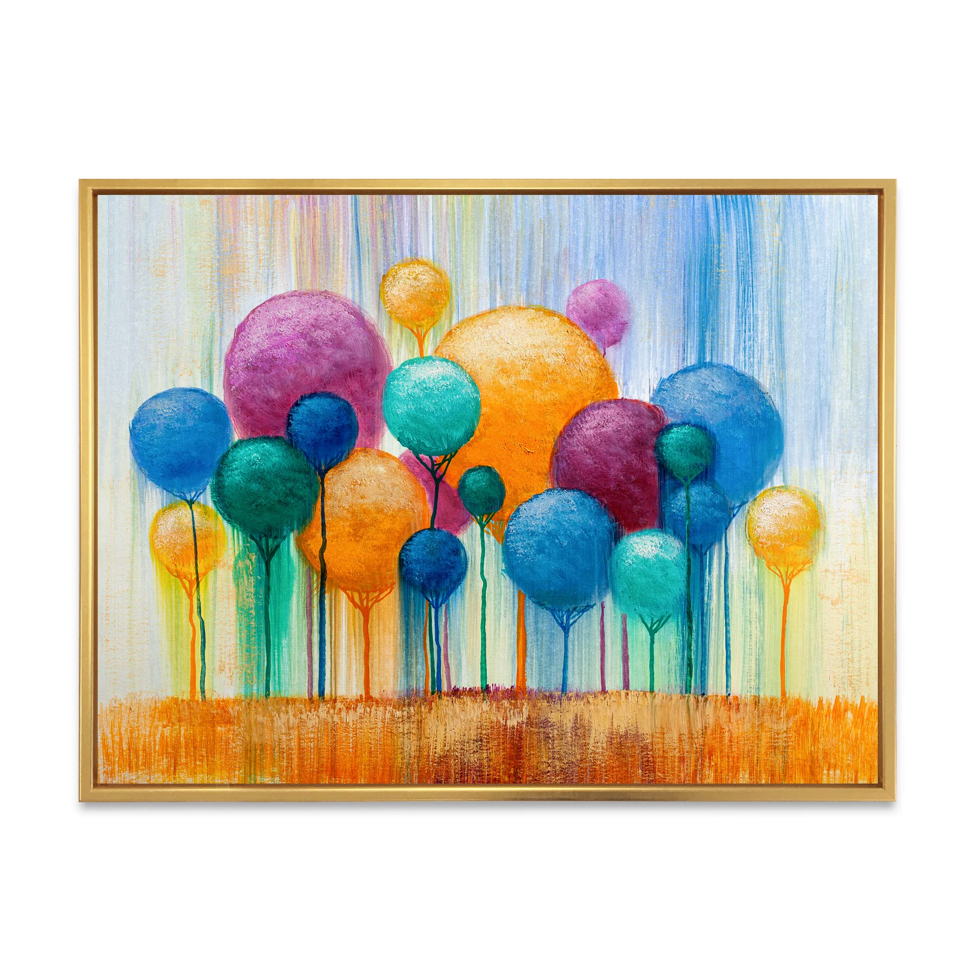 DesignQ Colorful Ornamental Trees IV - Modern Framed Canvas Wall Art Print for Living Room, Bedroom & Office Decor | Home & Office Wall Decorations