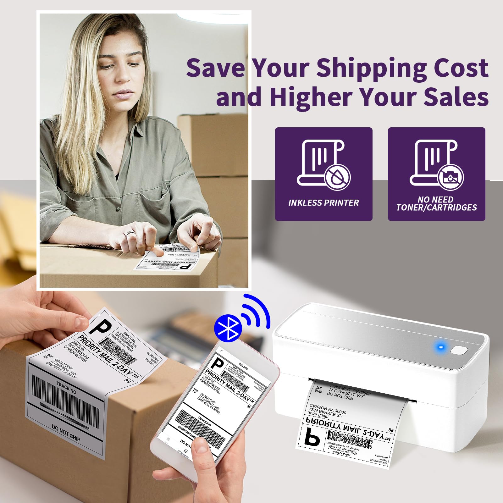 ASprink Purple Bluetooth Shipping Label Printer for 4