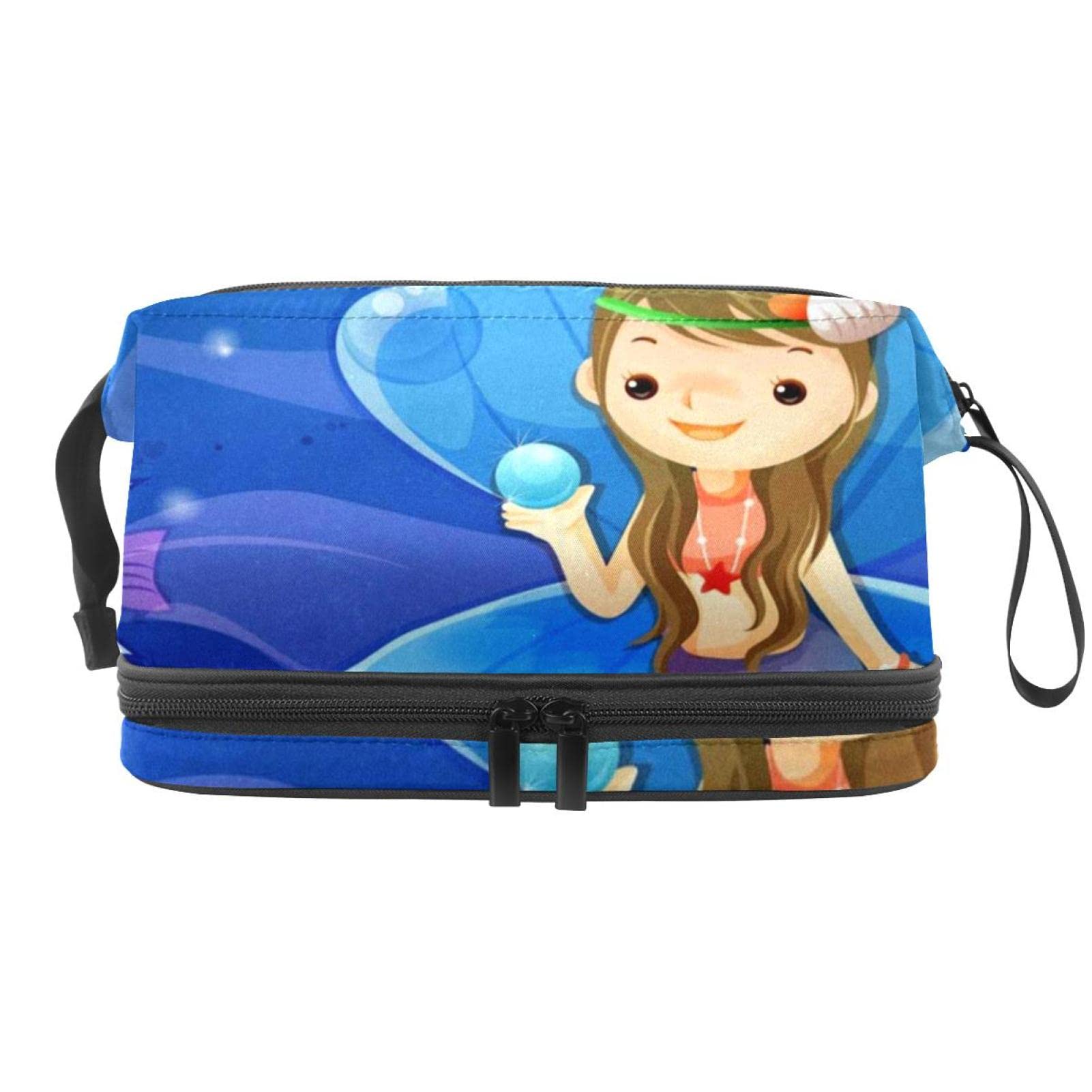Waterproof Large Makeup Bag with Zipper - Travel Cosmetic Organizer for Women & Girls, Mermaid Cartoon Sea Animal Scallop Design - Perfect for Travel, Gym & Daily Beauty Storage