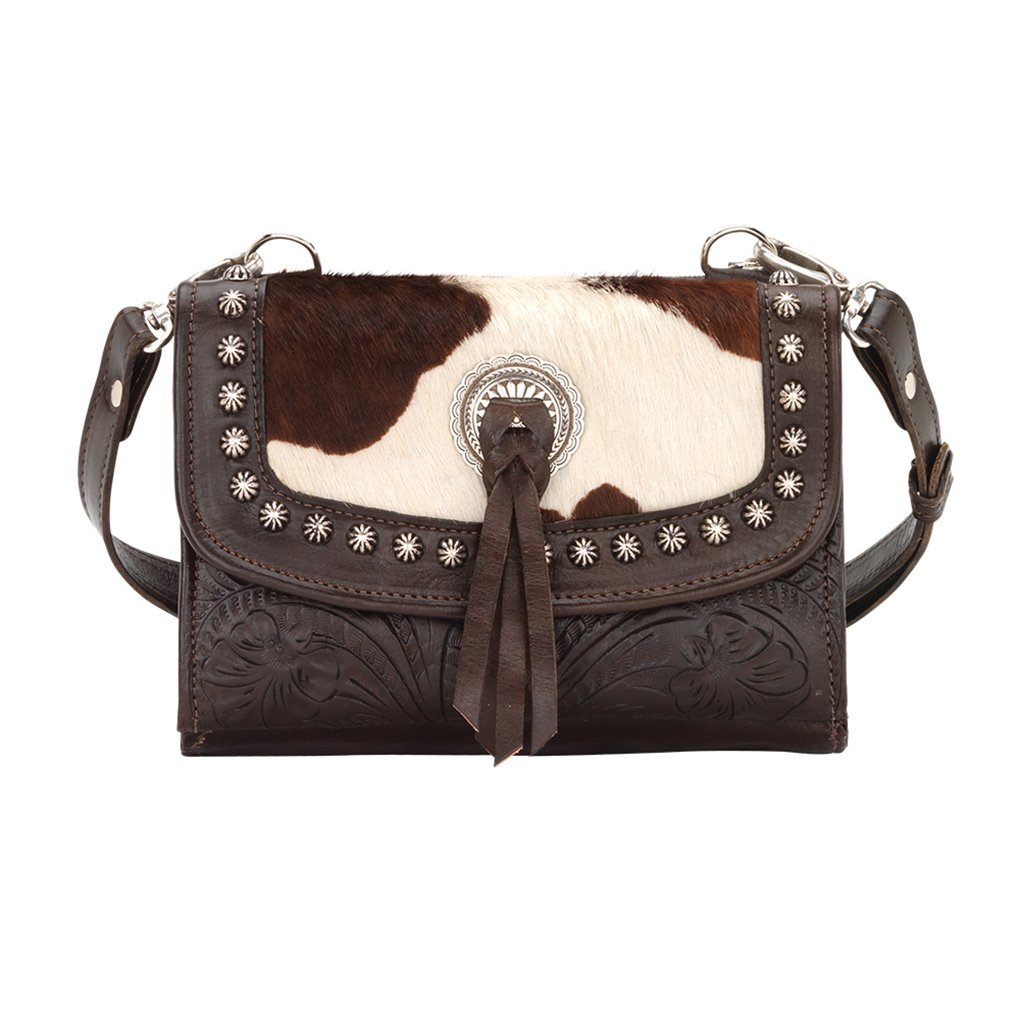 American West Women's Chocolate Texas Two Step Crossbody Bag - Genuine Leather Purse for Western Fashion, Country Dance & Everyday Use