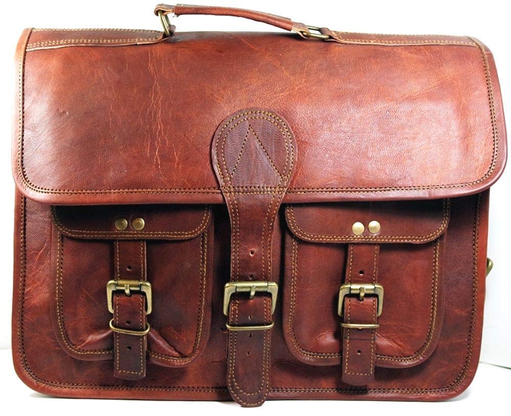 Premium SHAKUN 100% Genuine Leather Messenger Bag for Men - Handcrafted Brown Laptop Briefcase (11x15x5 Inches) - Ideal for Business, Travel & Daily Commute as a Stylish Crossbody Satchel Bag