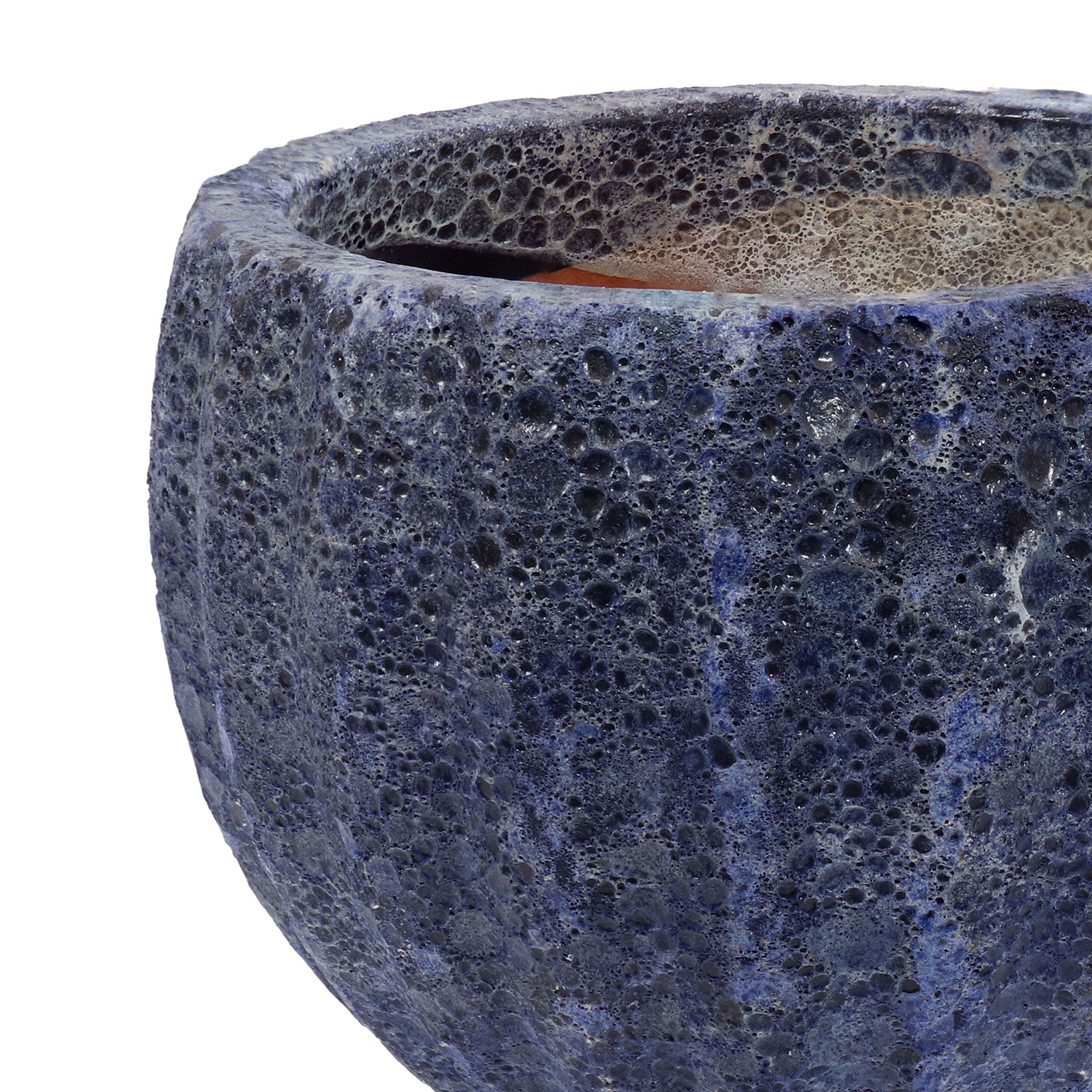 Sunnydaze 13.5 Inch Ceramic Flower Pot with Dark Blue Fluted Lava Finish - Perfect for Indoor Plants, Home Decor & Garden Decorations