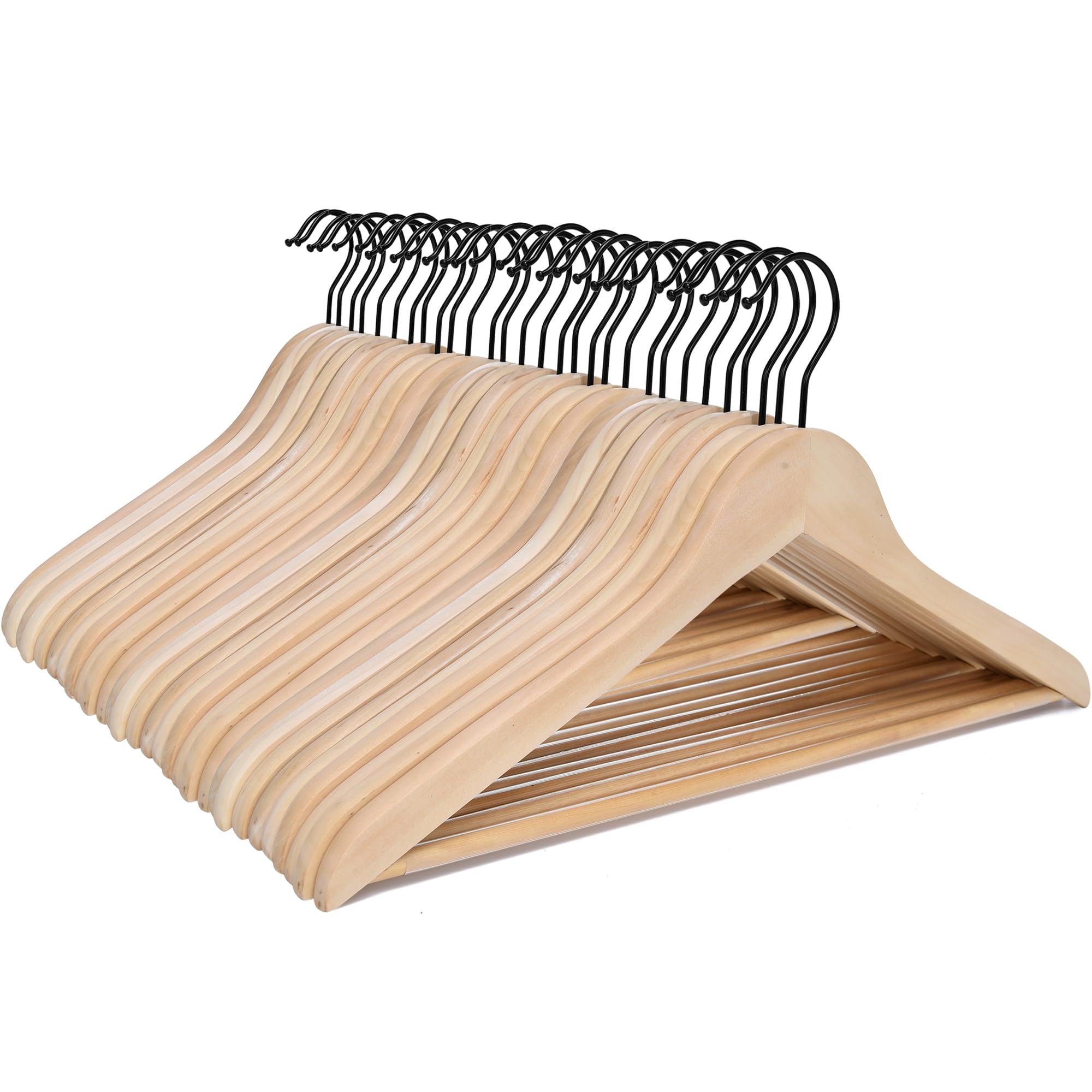 Premium 30-Pack Unfinished Wooden Coat Hangers with Non-Slip Pant Bar - Splinter-Free Smooth Wood Suit Hangers for Closet Organization & Wardrobe Storage - Ideal for Home, Office, and Retail Display