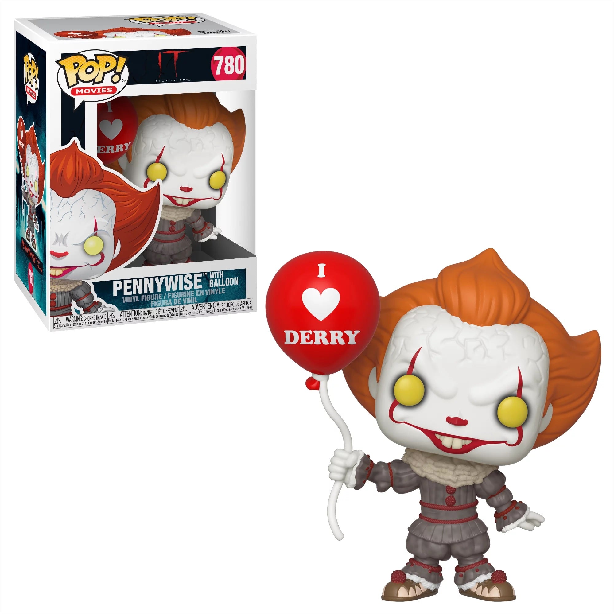 Funko Pop Movies IT: Chapter Two Pennywise with Balloon Collectible Figure - I Heart Derry Edition - Perfect for Horror Fans & Movie Collectors