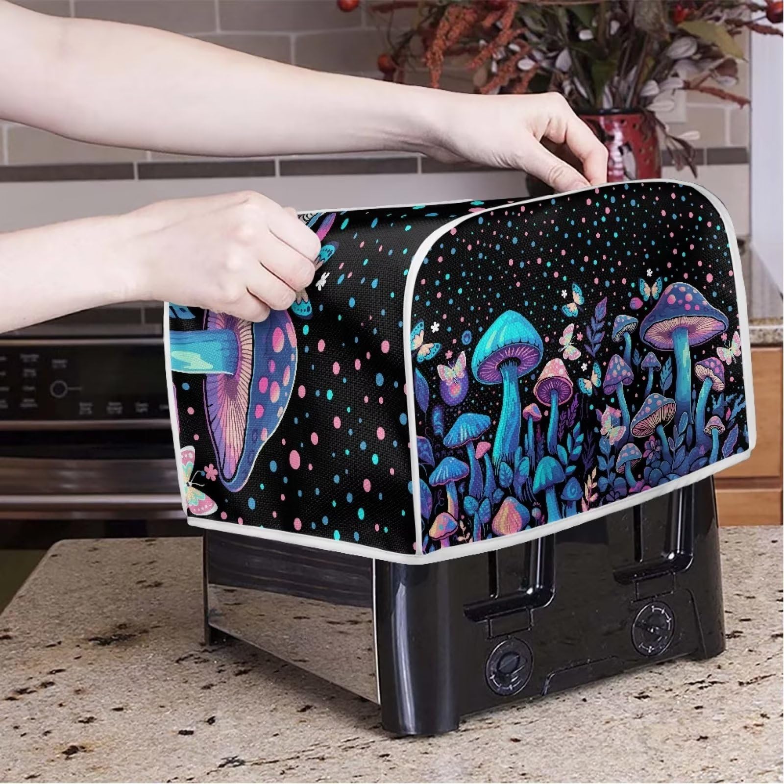 2 Slice Mushroom Butterfly Toaster Cover - Waterproof Dust Protector for Bread Maker & Oven - Lightweight Kitchen Appliance Cover for Countertop Protection (Perfect for Home, Cafe & Office Use)
