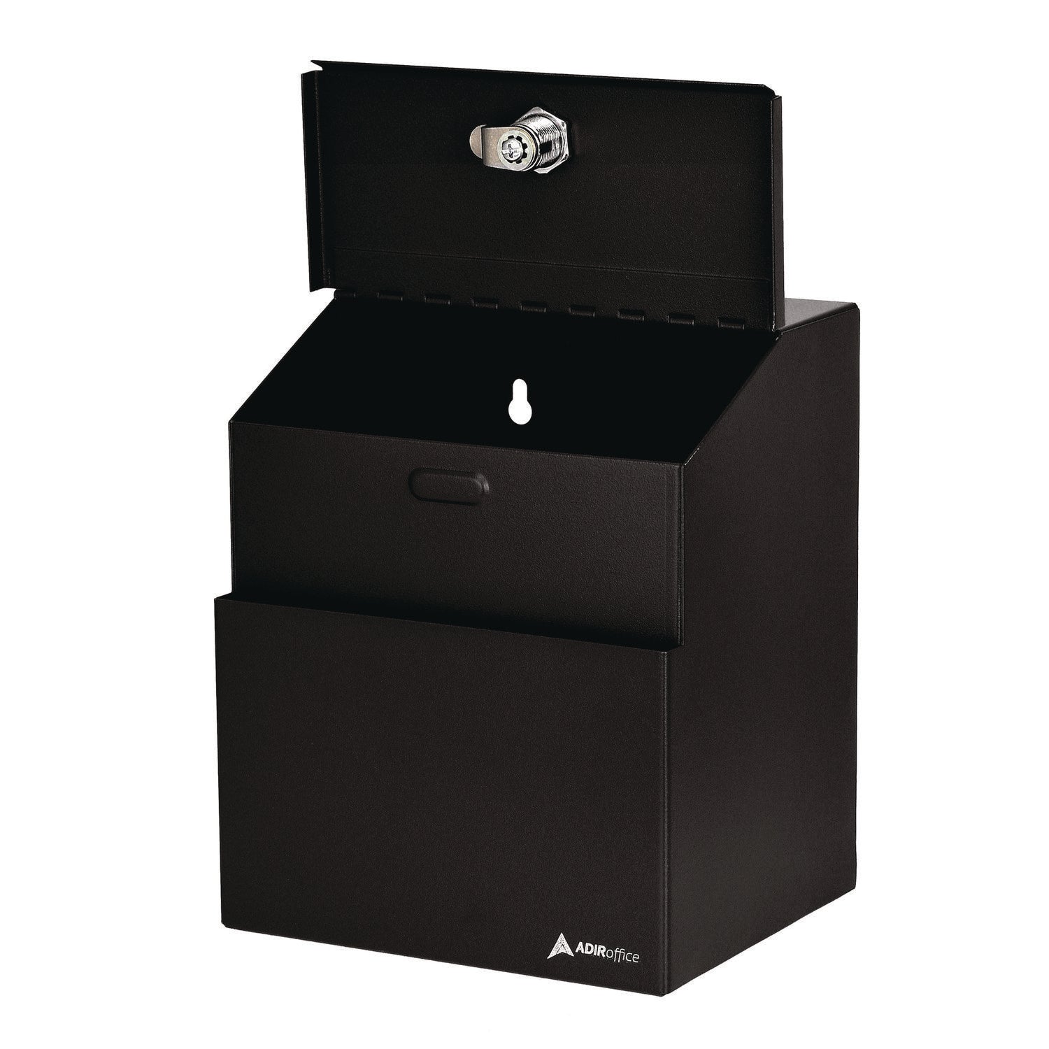 AdirOffice Wall Mountable Steel Secure Drop Box with Key - 7 x 6 x 8.5 Inch Stainless Steel 304 Lockbox - Black - Ideal for Offices, Retail Stores & Public Spaces for Secure Document & Key Drop-Off