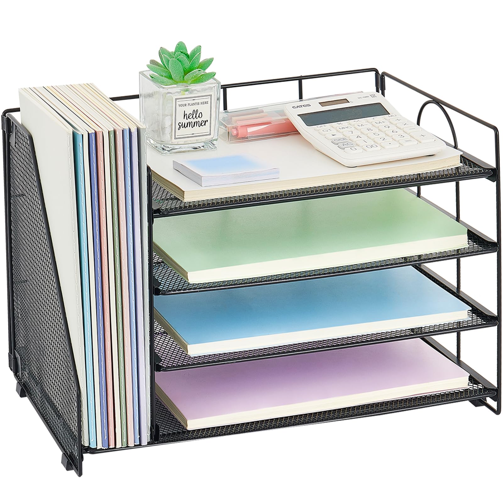 OPNCIE 4-Tier Paper Letter Tray File Organizer - Black Desk Organizer for Office, Classroom & Workspace | Perfect for Document Storage, Mail Sorting & Office Supplies Organization