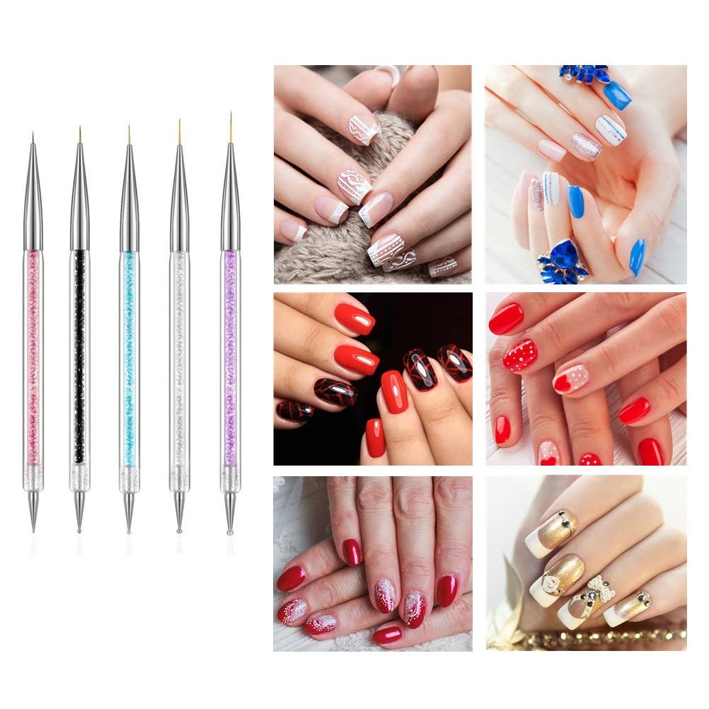 5 Pcs Dual-Ended Nail Art Brushes Set - Professional Liner & Dotting Tools for Nail Design, Perfect for DIY Manicures & Salon Nail Art (Home Use, Salon, Gift)