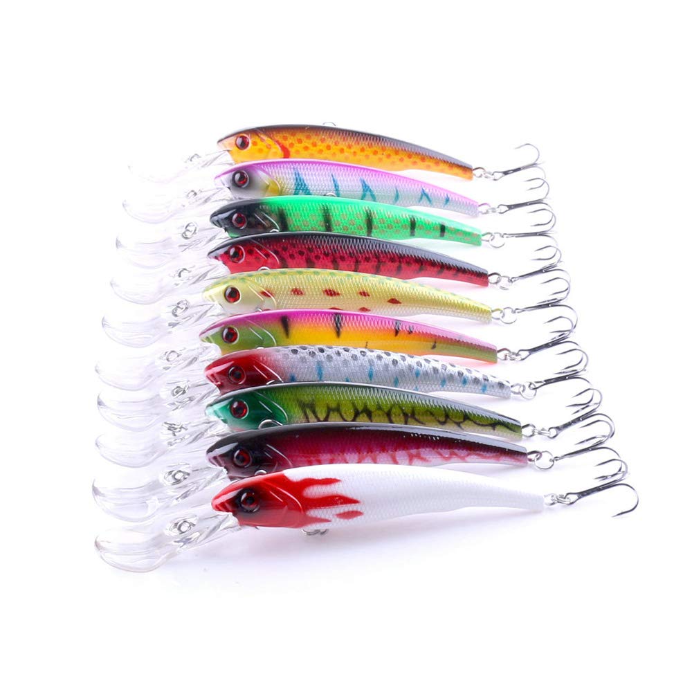 Hard Bait Minnow Lures 10-Pack with 3D Eyes for Bass & Trout Fishing