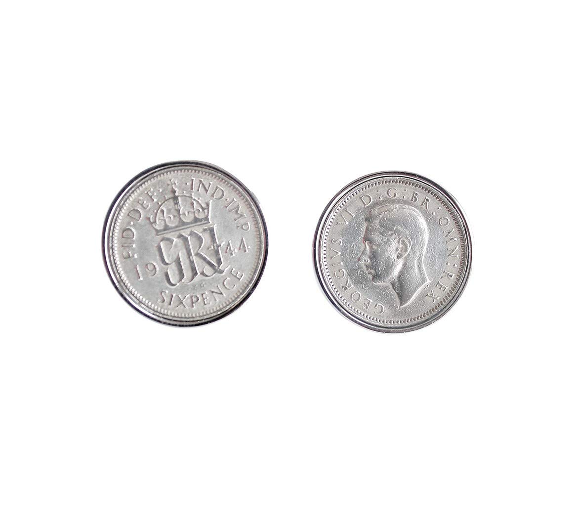 Vintage 1944 English Sixpence Coin Cufflinks - Unique British Sterling Silver Money Cuff Links for Men, Perfect Birthday Gift for 1944 Born, Anniversary & Special Occasions - Ideal for Weddings, Formal Events & Collectors