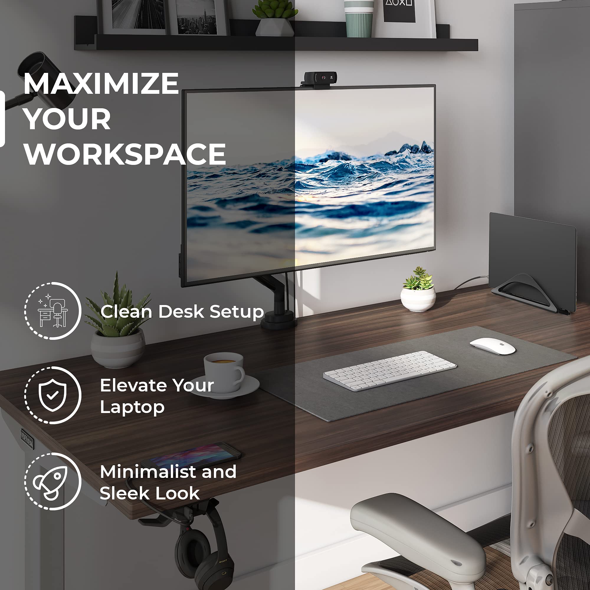 HumanCentric Adjustable Vertical Laptop Stand for Desk - Matte Black | Ergonomic Holder for MacBook, MacBook Pro & All Laptops | Perfect for Home Office & Workspace Organization | Space-Saving Computer Dock for Better Posture & Productivity