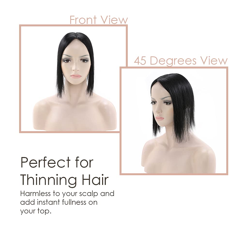 MY-LADY Human Hair Toppers for Women - 18 Inch Jet Black Remy Hair Pieces, 150% Density, 7x13CM Silk Base, No Bangs, for Thinning Hair - Perfect for Daily Wear, Parties, and Special Occasions