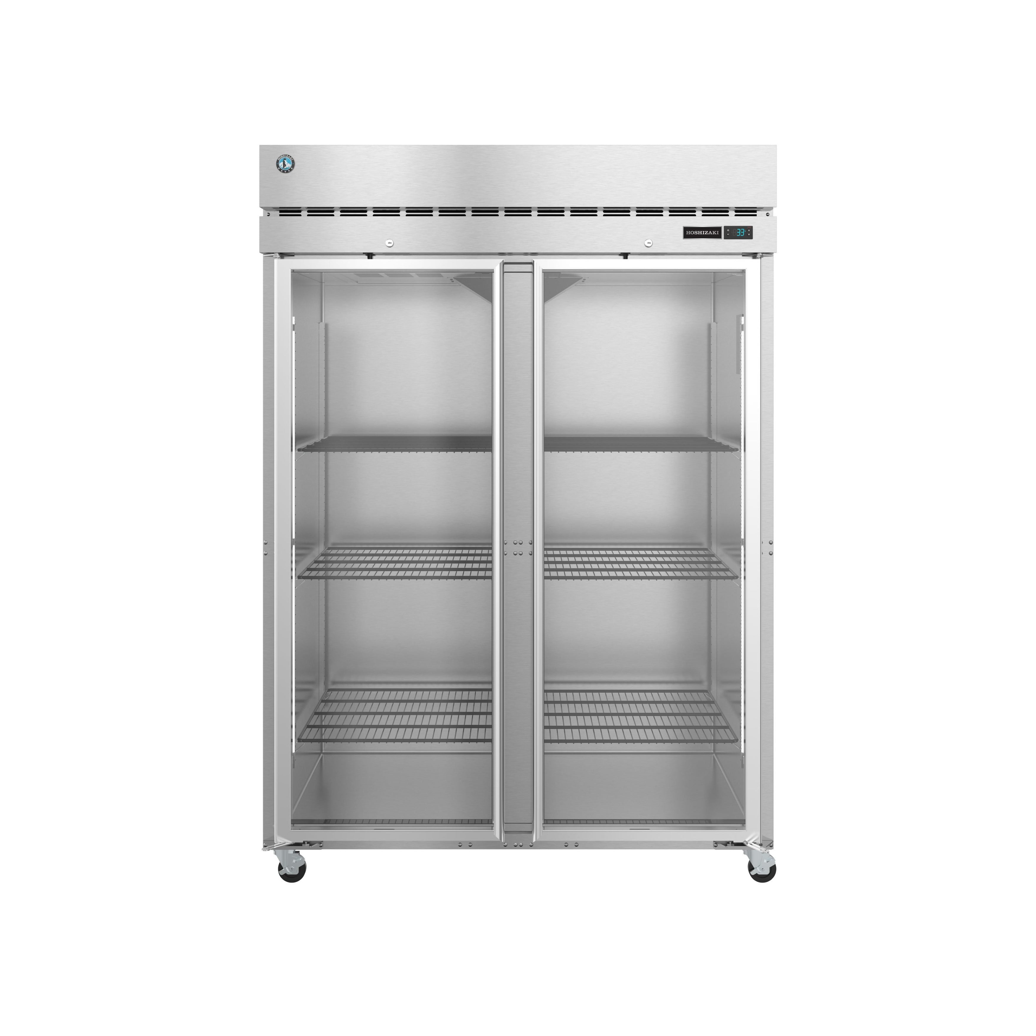 Hoshizaki R2A FG Commercial 55 Glass Door Reach-In Refrigerator - 2 Section 50.37 cu.ft Capacity - Ideal for Restaurants, Cafes, and Commercial Kitchens
