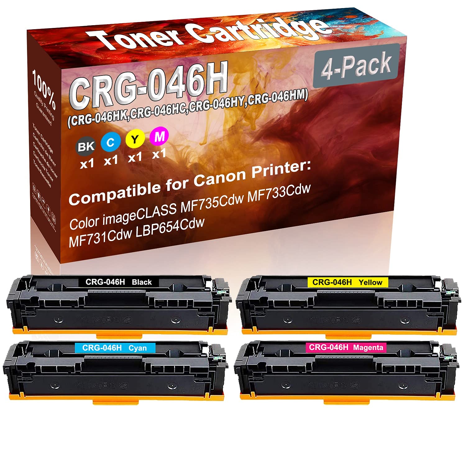 4-Pack (Black+Cyan+Yellow+Magenta) High Capacity Replacement Toner Cartridge for Canon imageCLASS MF735Cdw Laser Printer - Compatible with CRG-046H/CRG-046HK/CRG-046HC/CRG-046HY/CRG-046HM - Perfect for Office Printing & Bulk Document Production
