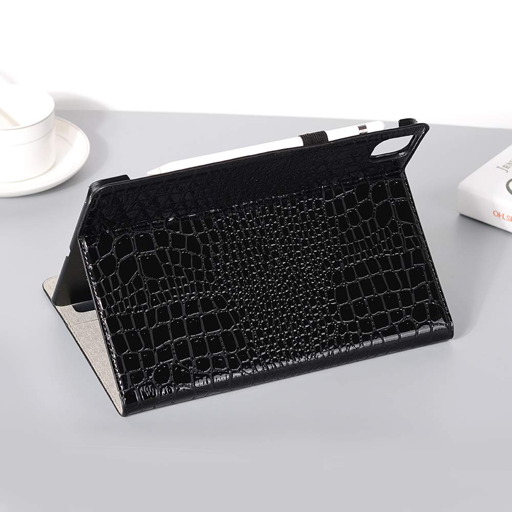 Premium Crocodile-Pattern Synthetic Leather iPad Pro 11-inch Case (6th/5th/4th/3rd Gen) & iPad Air 10.9-inch Case (6th/5th/4th Gen) - Folio Smart Cover with Auto Sleep/Wake, Card Slots & Apple Pencil Holder - Elegant Black for Women - Perfect for Work, Travel & Daily Use