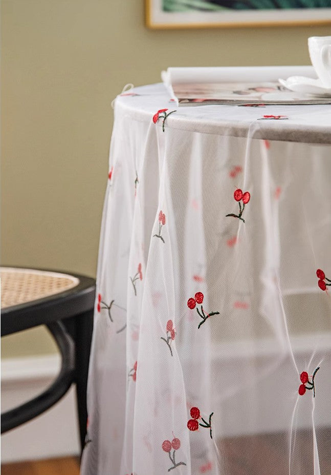 Extra Large Rectangular Tablecloth for Oval & Coffee Tables - Cherry Lace Embroidered Table Cover - Perfect for Dining Room, Wedding Decor & Home Party Setup