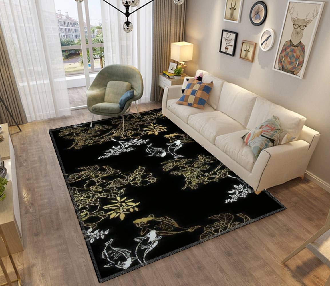 Non-Slip Thickened Area Rug Pad - Japanese Chinese Ink Painting Design, Seamless Floor Mat for Living Room, Entryway, Indoor & Outdoor Use - Perfect for Home Decor, Yoga, and Pet Play Areas