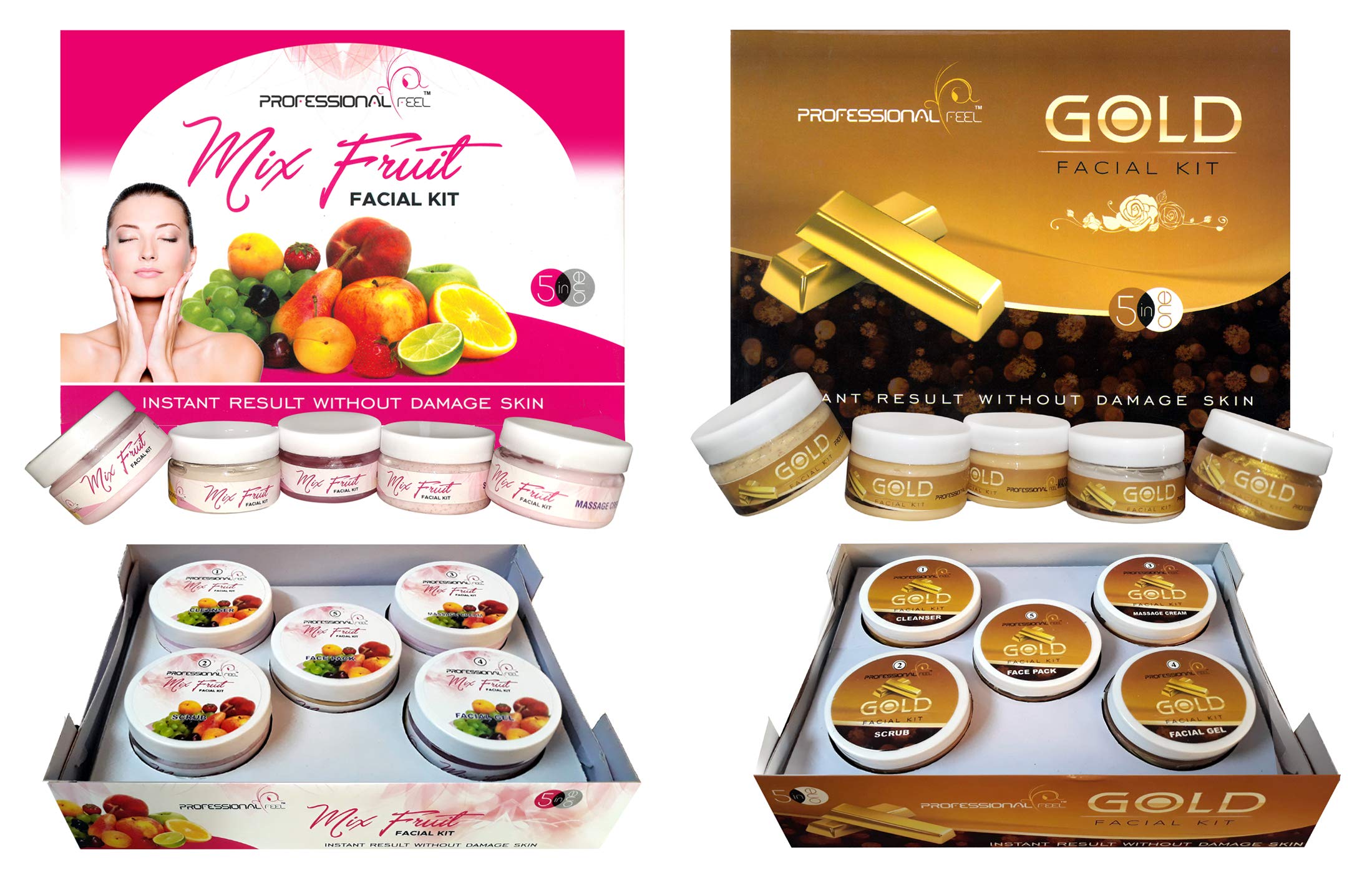 Premium Gold & Fruit Extract Facial Kit Set - 5 Piece Combo (250g x 2) for Glowing Skin Care & Spa Treatment at Home