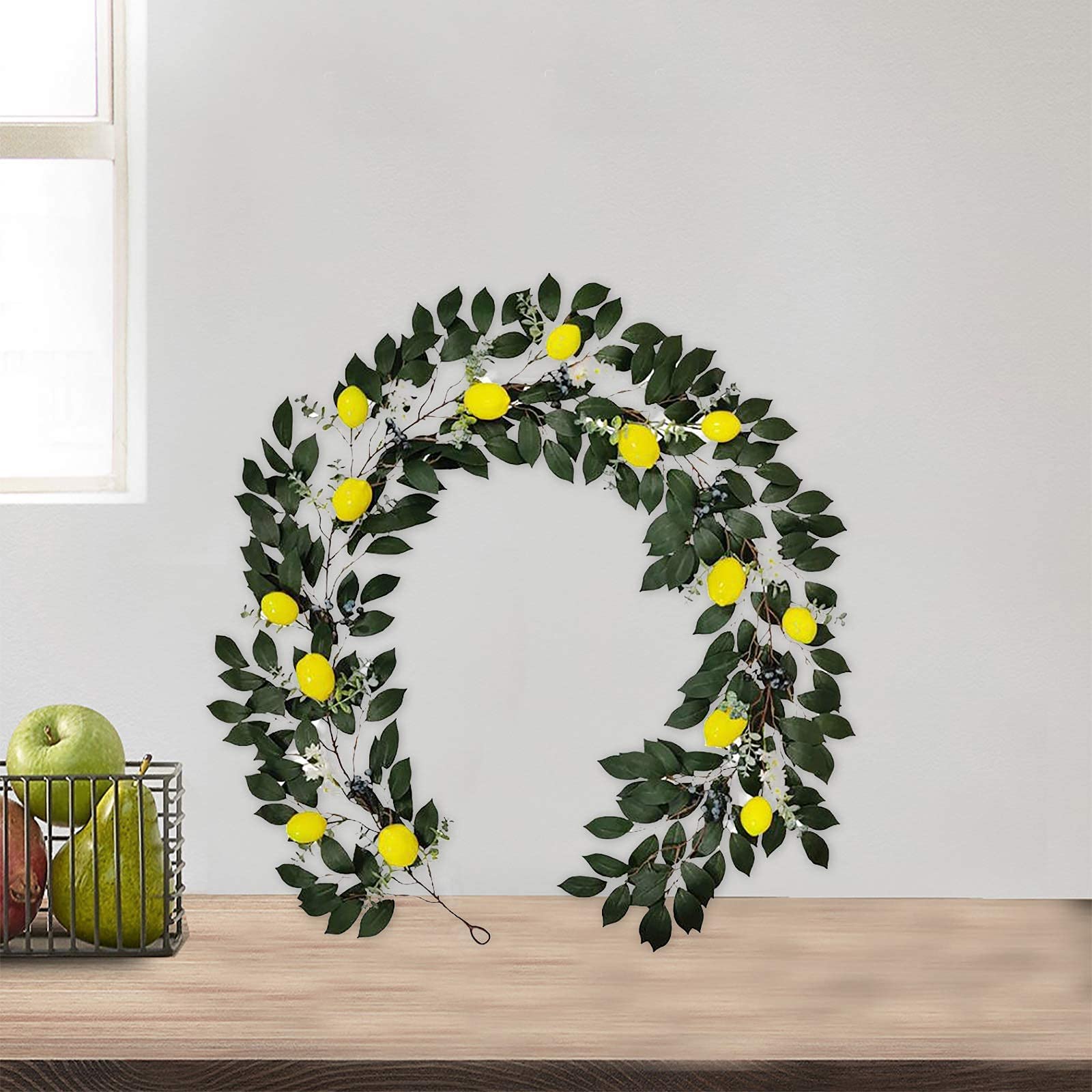6.5Ft Artificial Lemon Garland with Faux Eucalyptus Vines - Spring Summer Home Decor for Front Door, Wall, Wedding, Party & Outdoor Decorations