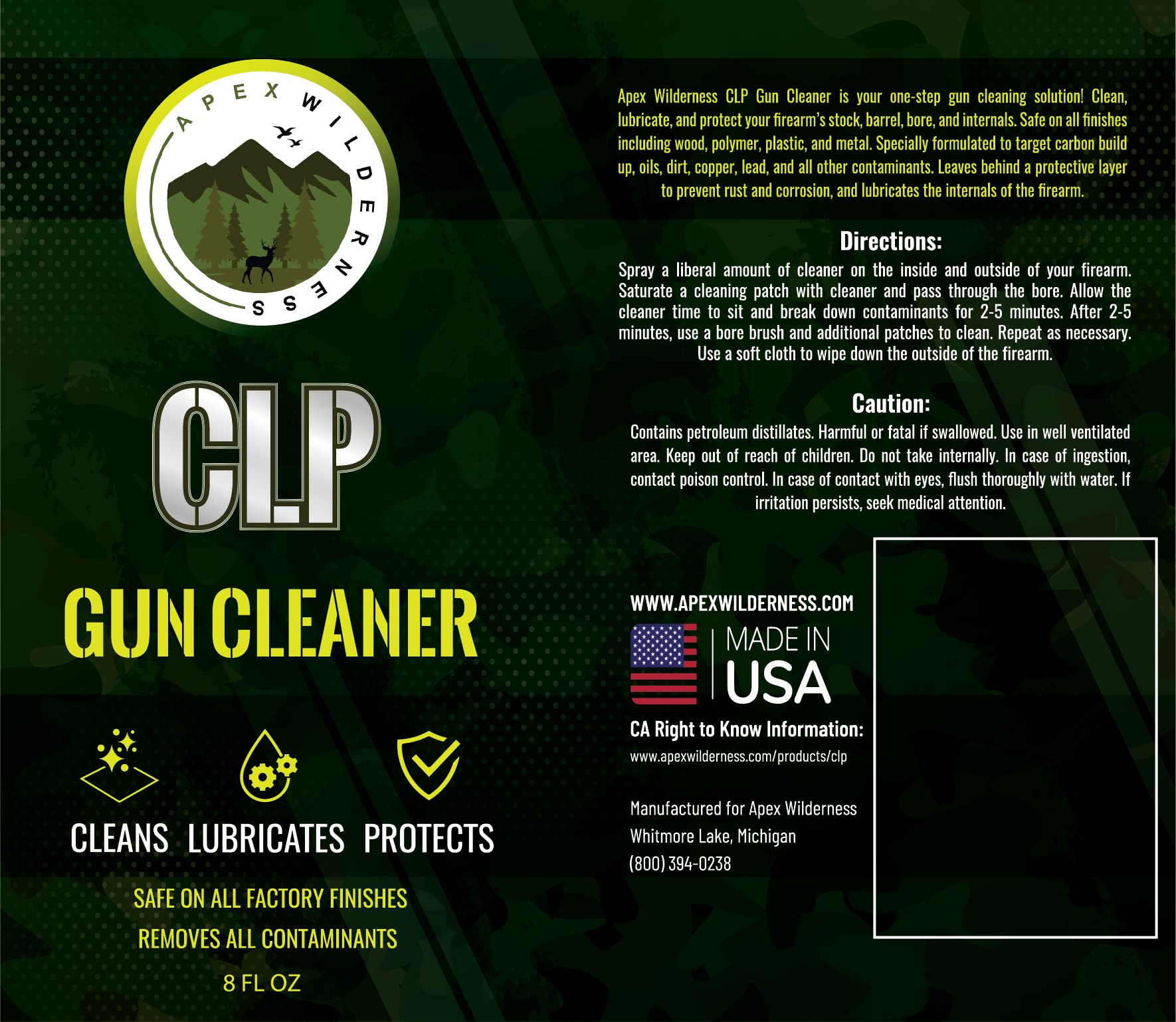 CLP Gun Cleaner 8oz - All-in-One Bore Cleaner, Lubricant & Rust Protector | Gun Oil Solvent for Firearm Maintenance | Perfect for Hunting, Range Shooting & Long-Term Gun Storage