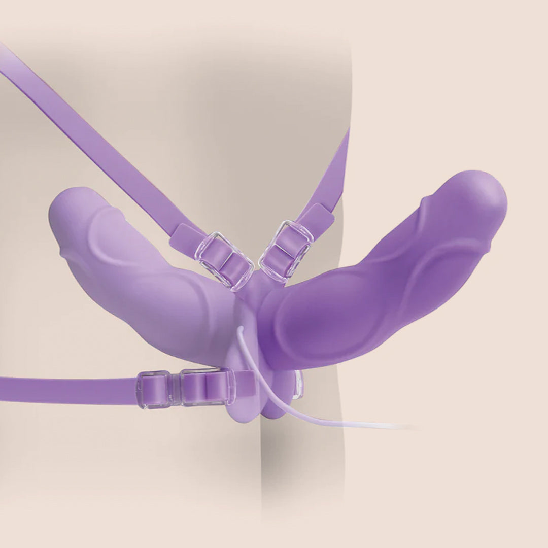 Fetish Fantasy Elite Vibrating Double-Ended Strap-On Dildo for Couples - Powerful Dual Stimulation for Lesbian & Straight Couples - Perfect for Role Play & BDSM