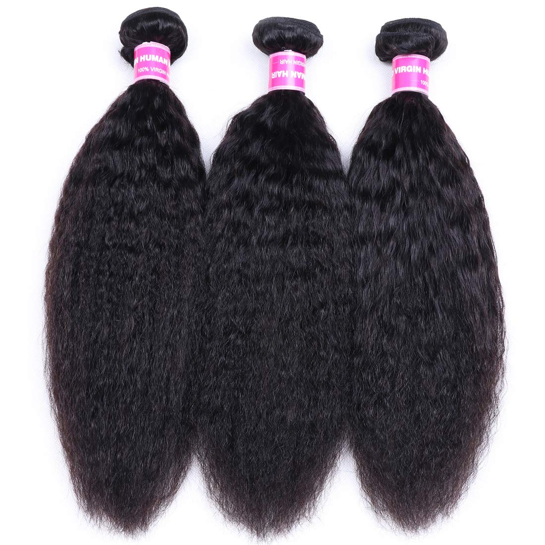 UNice Hair 10A Yaki Kinky Straight 100% Unprocessed Mongolian Virgin Human Hair Weave Extensions - 3 Bundles Natural Color (14 16 18 Inch) for Black Women | Perfect for Sew-in, Glue-in & Clip-in Hairstyles | Salon Quality Hair Extensions for Daily Wear & Special Occasions