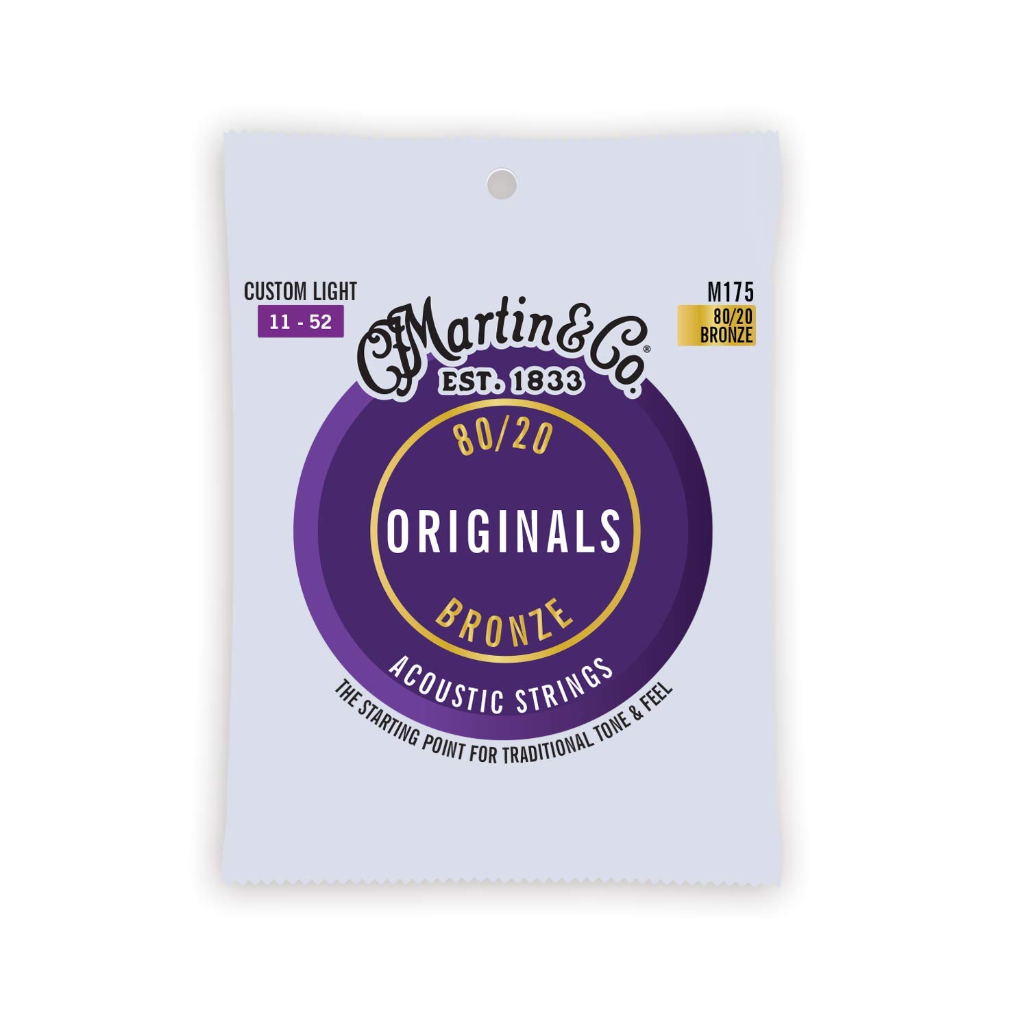 Martin Guitar Original Acoustic M175 Strings - 80/20 Bronze Custom Light-Gauge Acoustic Guitar Strings for Warm Tone & Playability | Perfect for Folk, Blues & Fingerstyle Playing