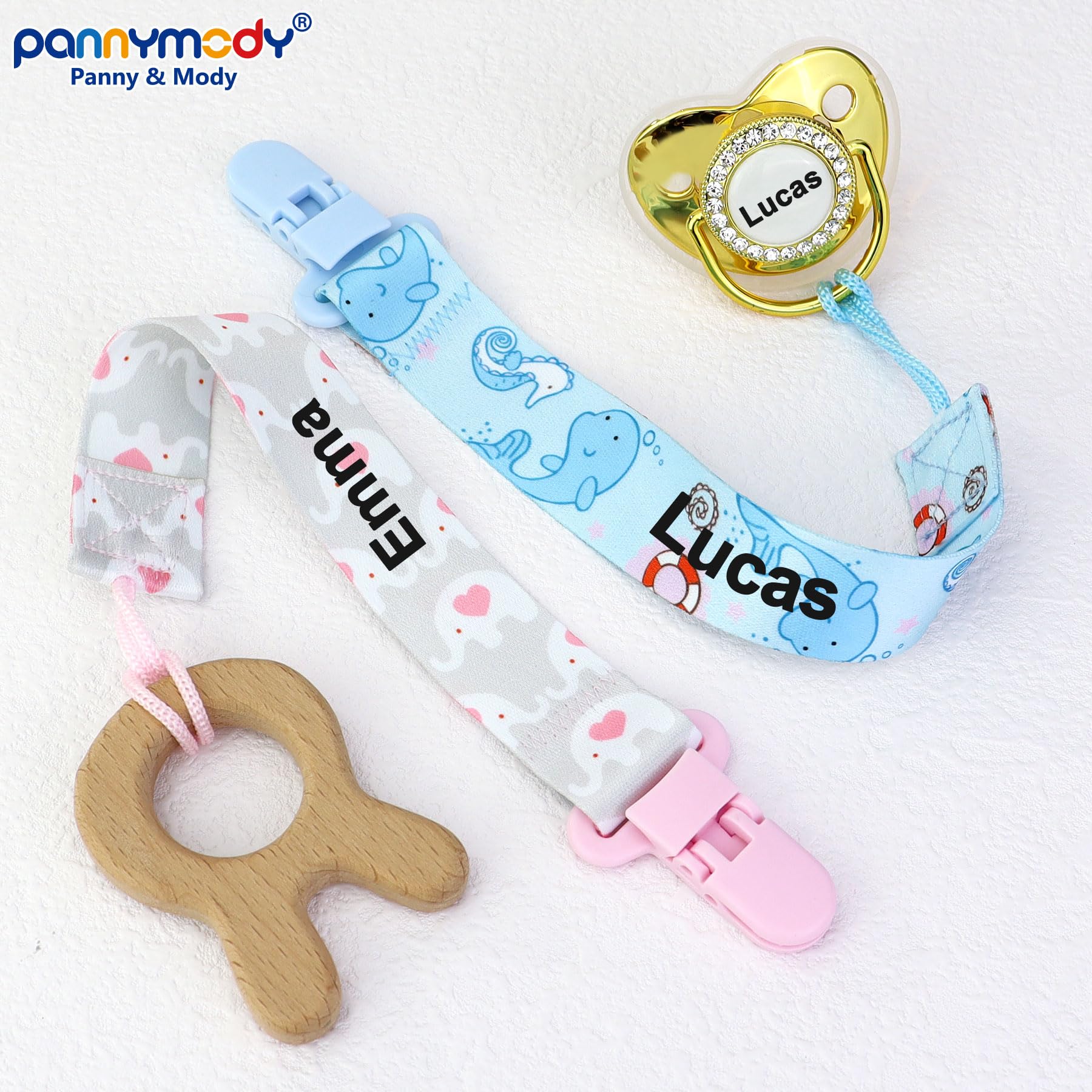 Personalized Pacifier Clips for Girls - Pack of 4 Custom Name Dummy Chains in Pink - Baby Shower Gift, Nursery Essentials & Daily Use for Infants