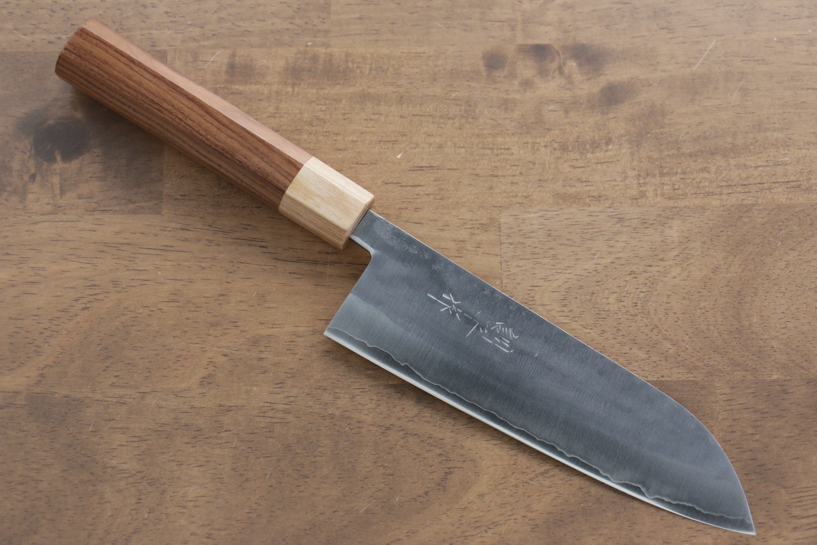 Kunihira VG1 Hammered Santoku Knife 170mm with Morado Wood Handle - Premium Japanese Kitchen Knife for Slicing, Dicing & Chopping Vegetables, Meat & Fish