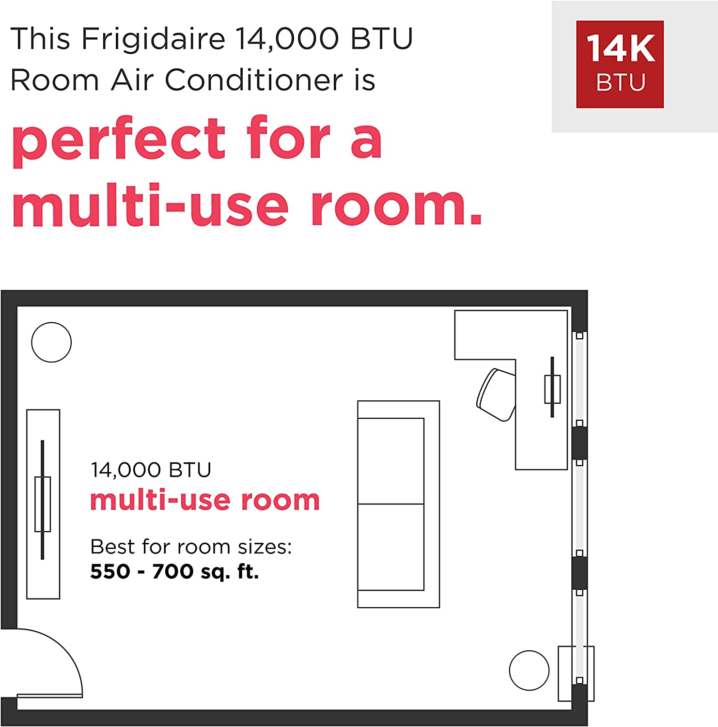 Frigidaire FHPW122AC1 12,000 BTU Portable Air Conditioner - 3-in-1 Cooling, Dehumidifier & Fan for Bedroom, Living Room & Office - Energy Efficient & Easy Installation