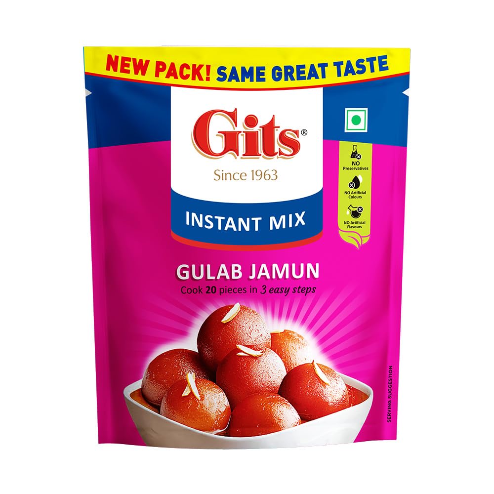 Gits Instant Gulab Jamun Dessert Mix - 100g Pack Makes 20 Pieces | Authentic Indian Sweet | Vegetarian Dessert Mix | Perfect for Diwali, Weddings & Festive Celebrations