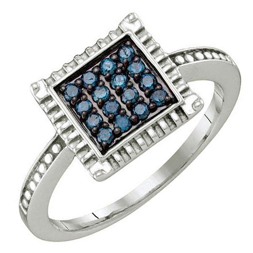 Dazzlingrock 0.26 Carat Round Blue Diamond Cluster Ring for Women - Sterling Silver Jewelry - Perfect for Engagement, Anniversary & Special Occasion Gifts