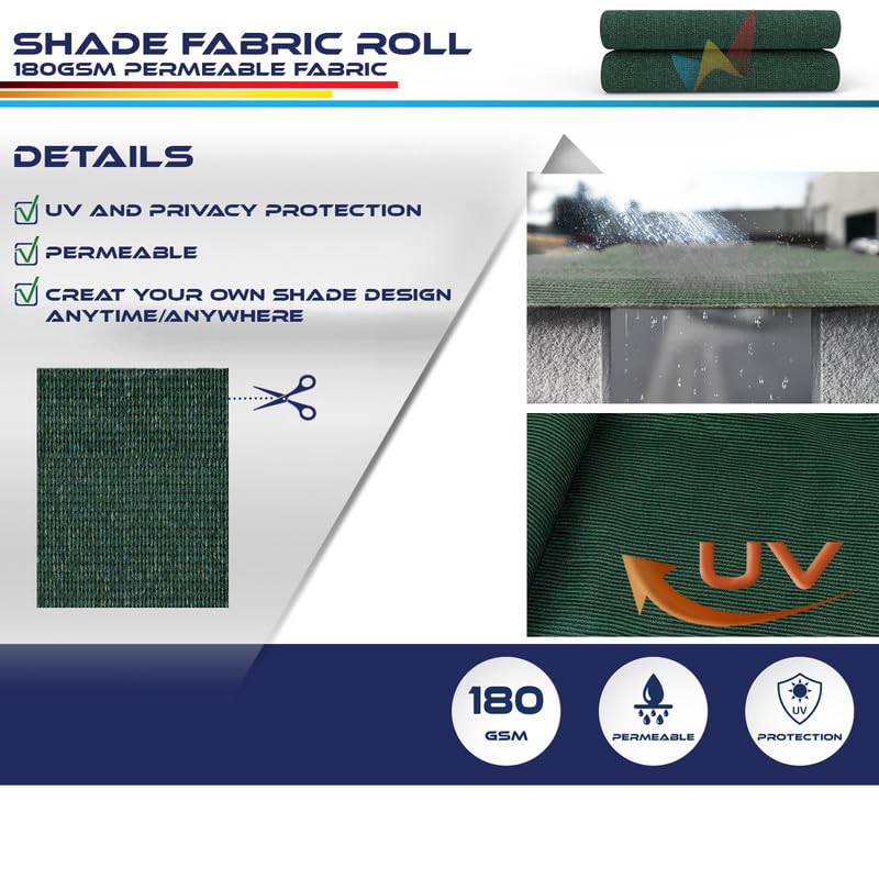 8'x50' Sun Shade Fabric Roll - UV Blocking Shade Cloth for Pergola, Patio, Backyard & Greenhouse - Durable Wind Screen Cover in Green - Perfect for Outdoor Relaxation, Plant Protection and Sun Shelter