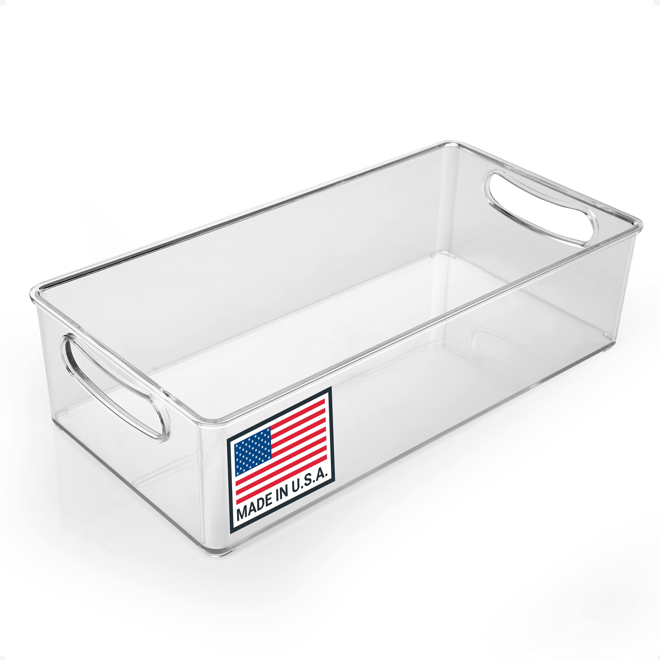 11-Inch Clear Plastic Refrigerator Organizer Bin with Handles - Space Saving Fridge Storage Container for Pantry, Countertop & Kitchen Organization - Dishwasher Safe & Durable - Made in USA - Perfect for Fruits, Vegetables & Beverage Storage