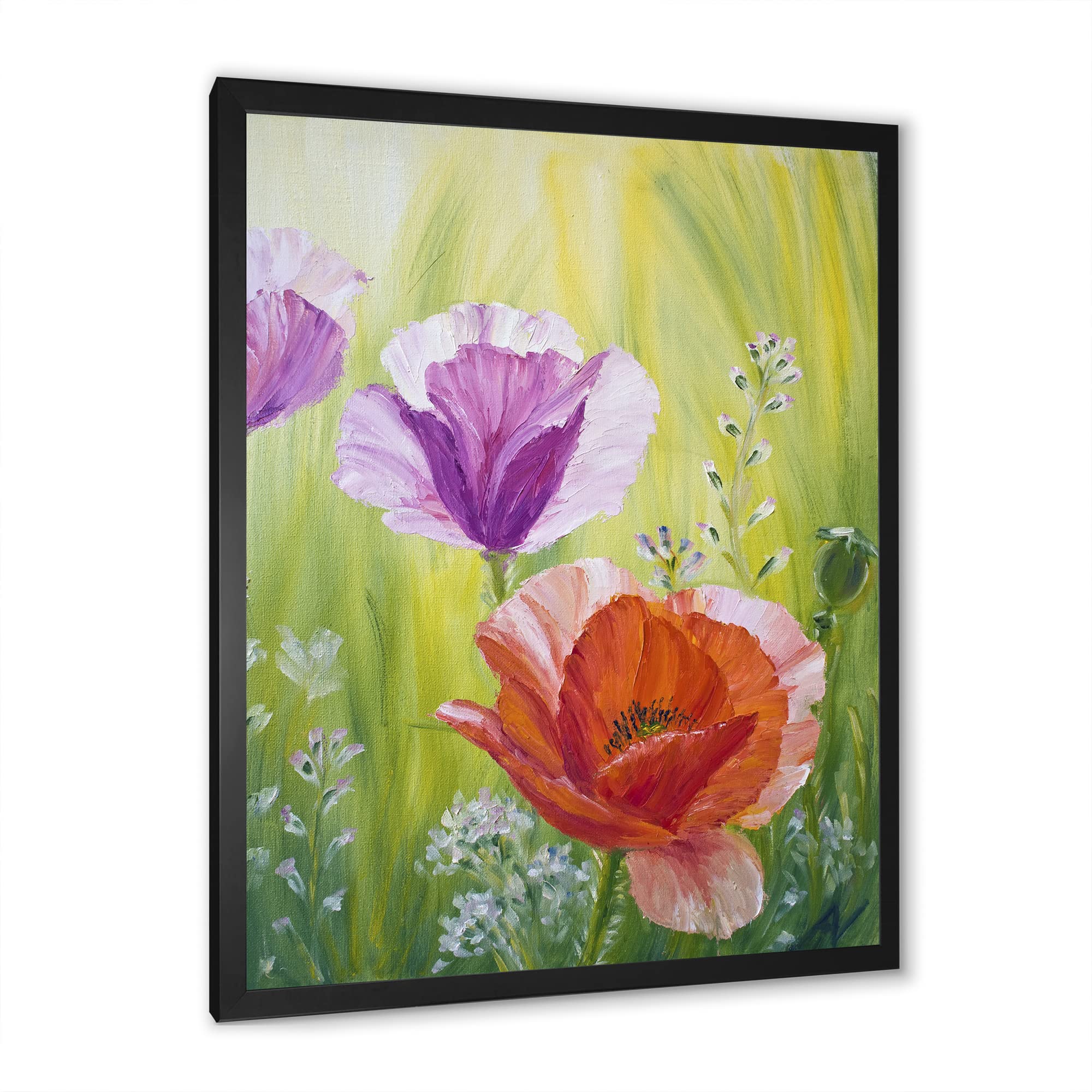 DesignQ Poppies In The Morning Traditional Framed Wall Art - Hand Painted Canvas Painting for Living Room, Bedroom & Office Decor - Perfect Gift for Housewarming & Holidays