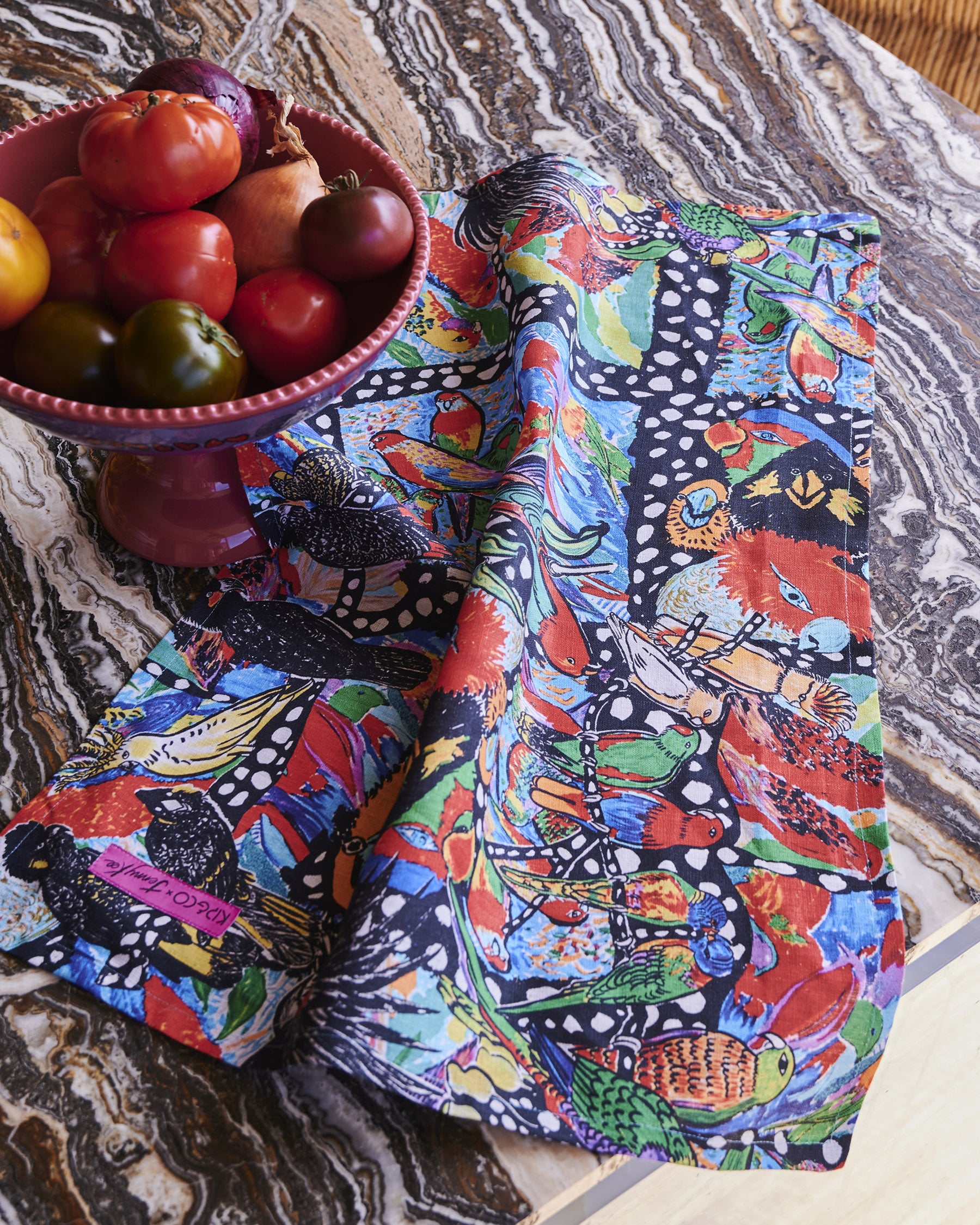 Kip&Co x Jenny Kee Parrots & Cockatoos Linen Tea Towel - Premium Kitchen Towel for Drying Dishes, Cleaning & Decor - Eco-Friendly Home & Kitchen Accessory