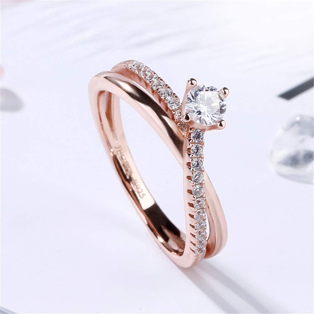 14K Gold Plated Rose Gold X Rings for Women - Sterling Silver Cubic Zirconia Eternity Rings, Wedding Engagement Anniversary Promise Rings & Bridal Sets - Perfect for Proposals, Vow Renewals & Special Occasions
