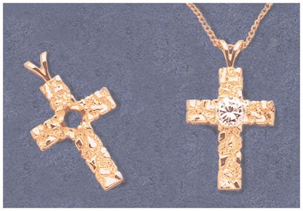 Solid Sterling Silver or 14kt Gold 3-6mm Round Nugget Cross Pendant Setting - Handmade in USA (161739/141739) - Perfect for Necklaces, Gifts & Religious Jewelry