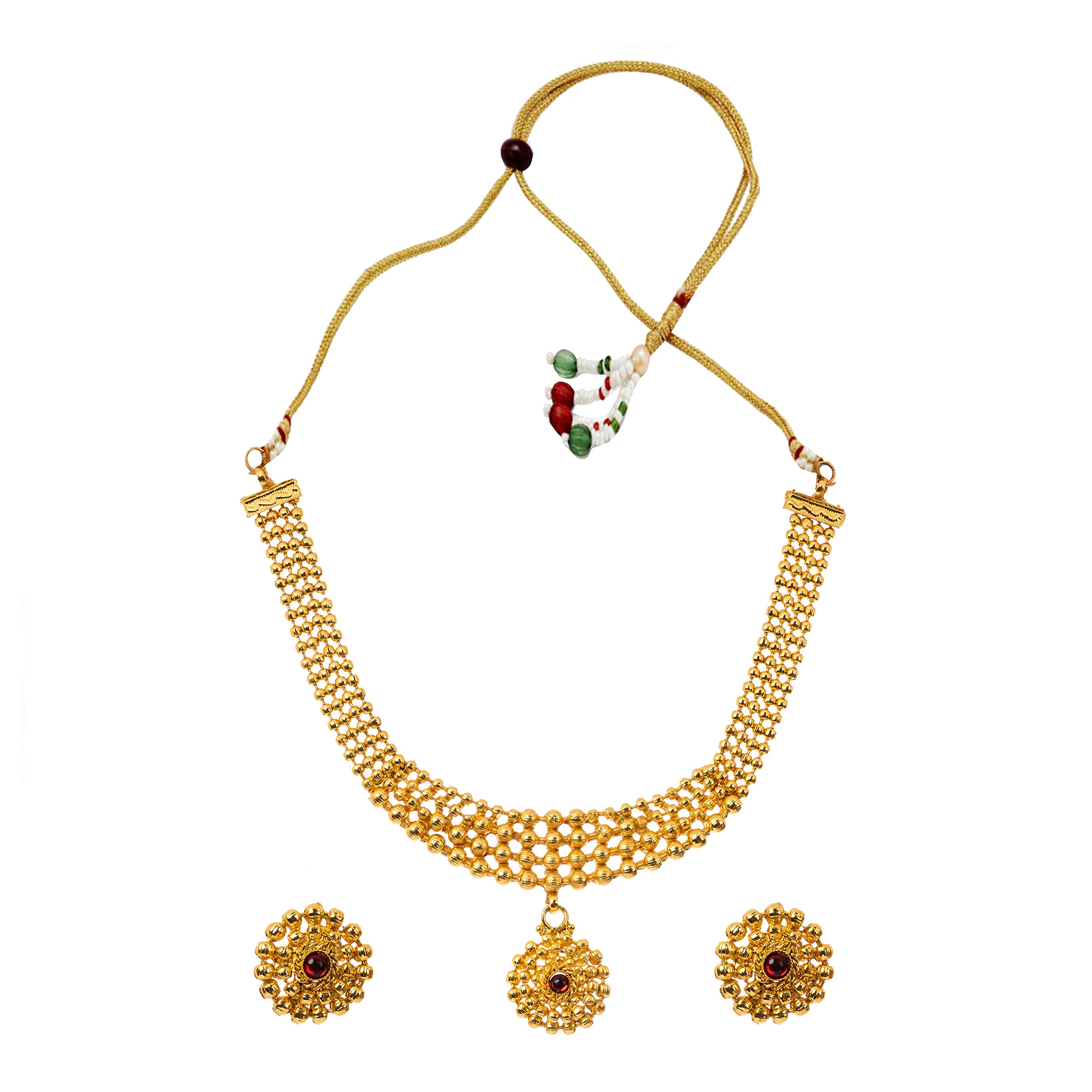 Antique Gold Plated Jewelry Set for Women - Vintage Round Pendant Necklace & Matching Earrings | Elegant Gift for Her, Birthday, Anniversary & Special Occasions